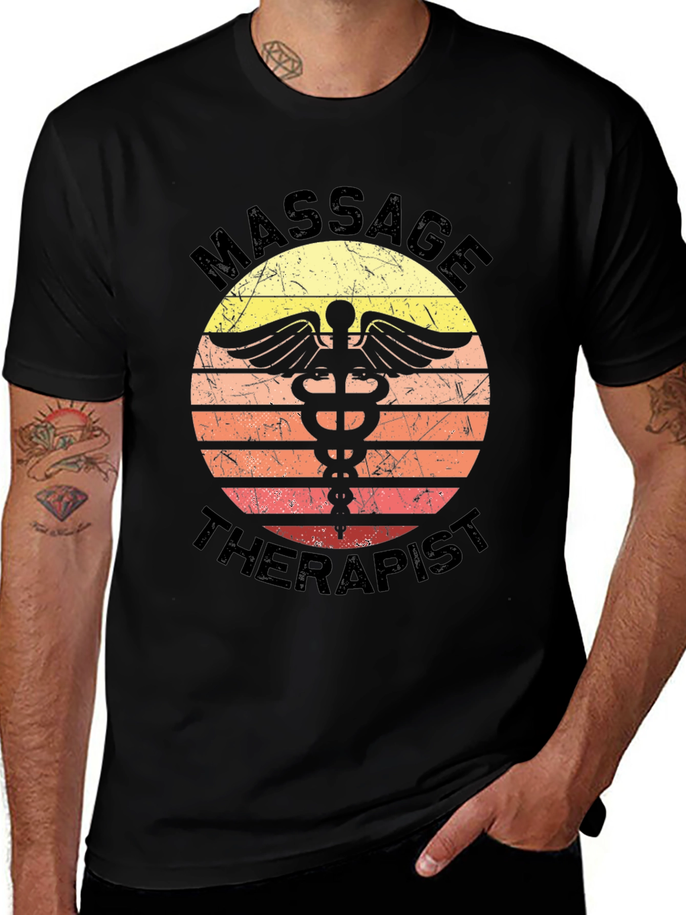 Massage Therapist Graphic T-Shirt - Retro Sunset Design