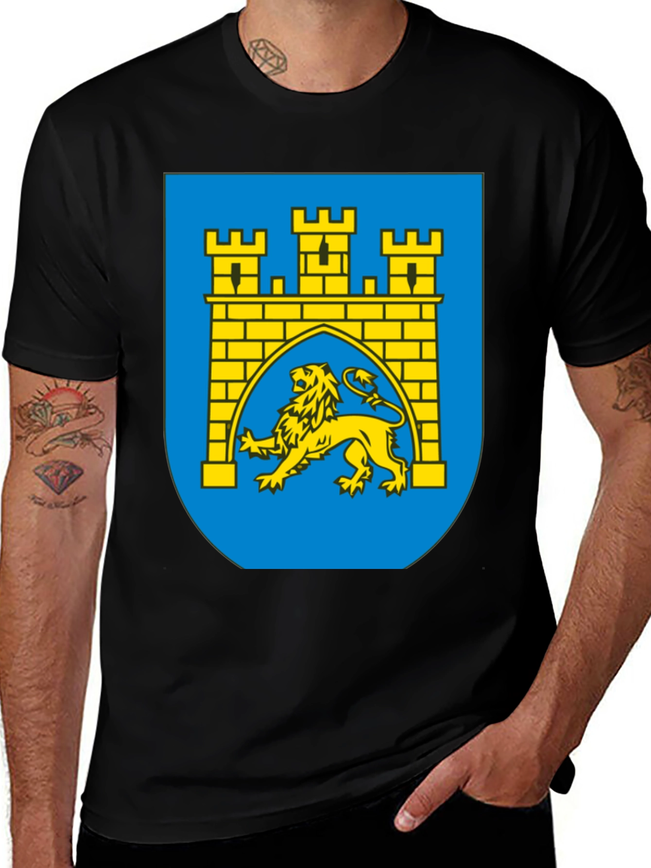Variant 4 of Black T-Shirt with Castle & Lion Graphic