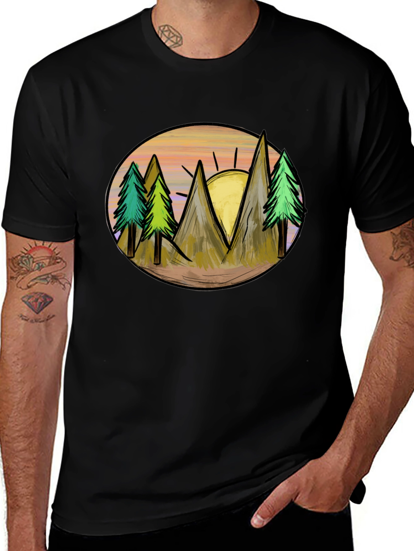 Variant 23 of Mountain Sunset Graphic Tee - Black Cotton Blend