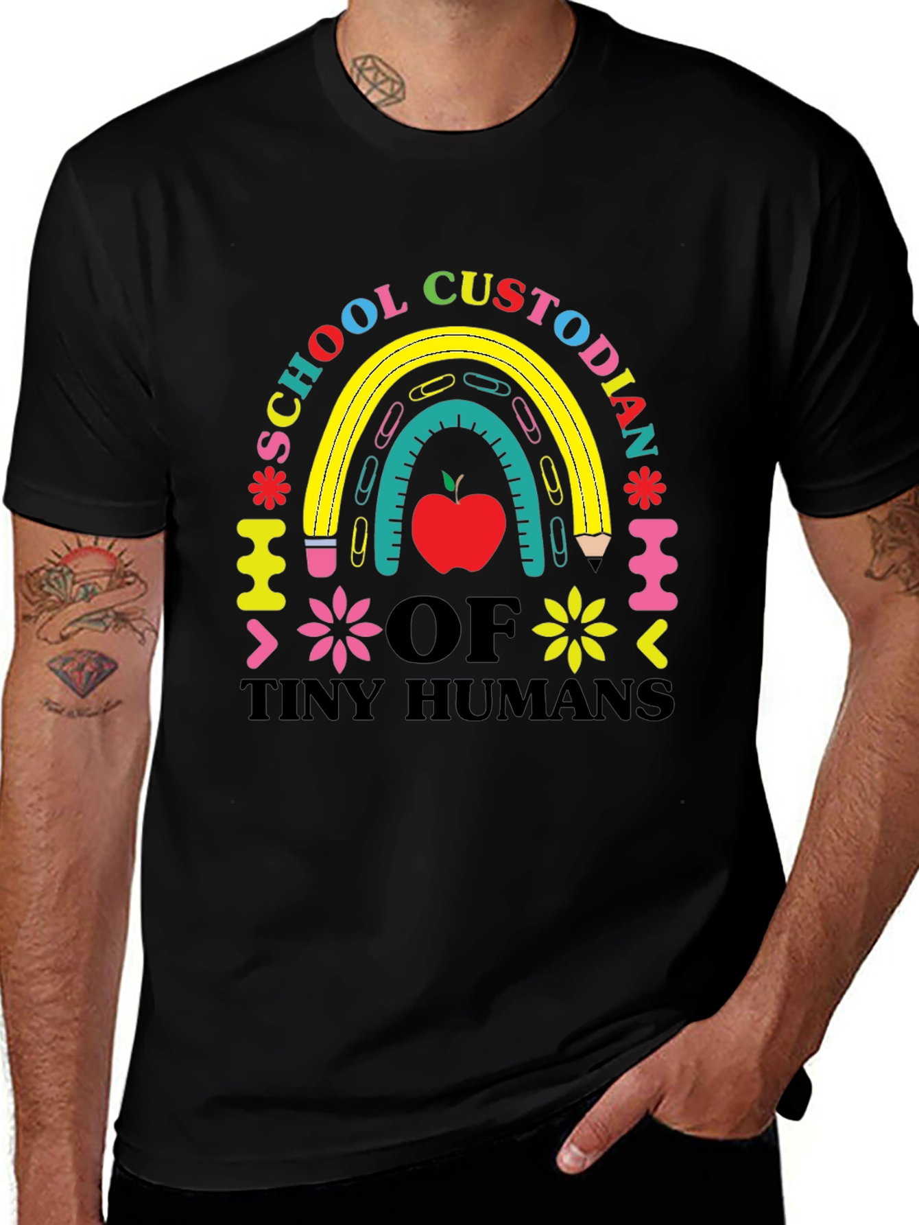 Black School Custodian of Tiny Humans T-Shirt main image