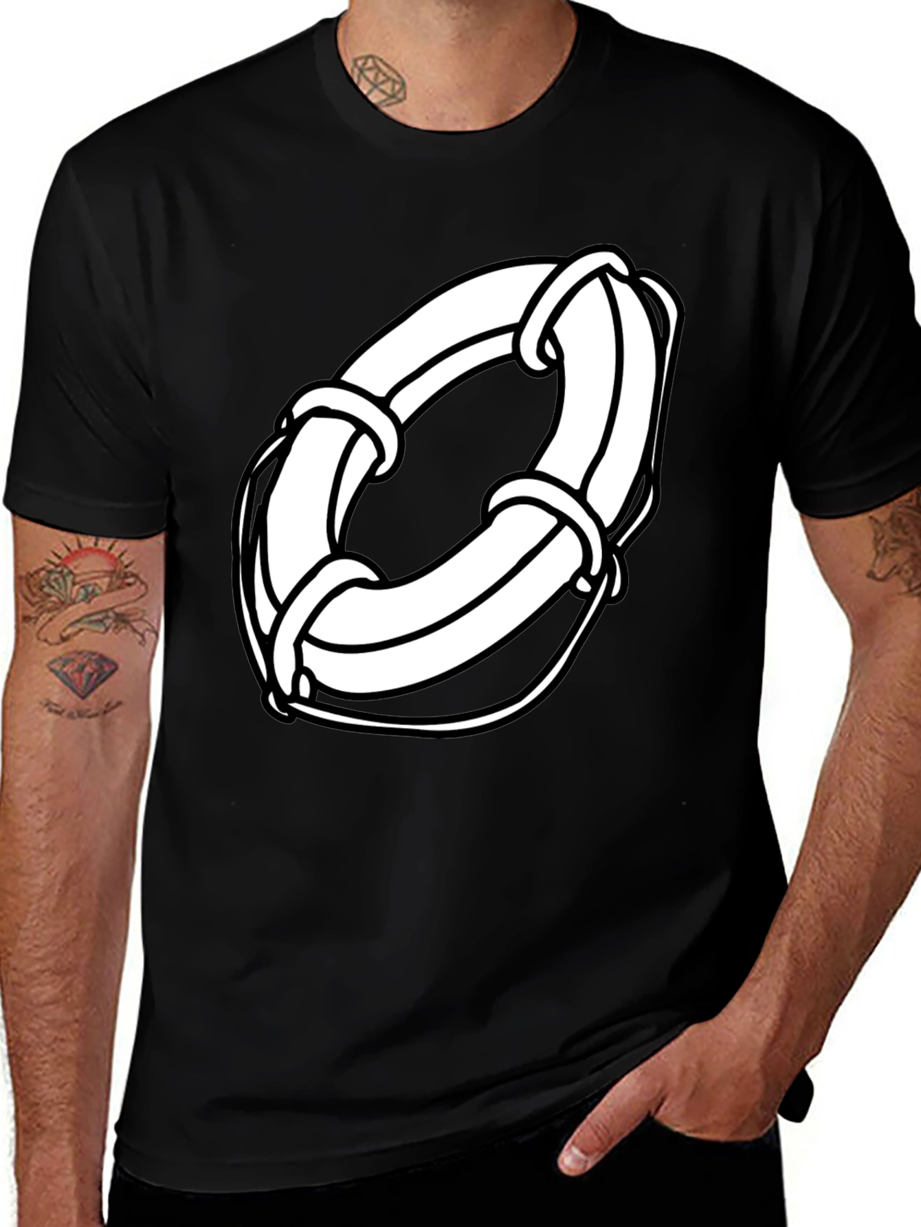 Black T-Shirt with White Life Preserver Graphic