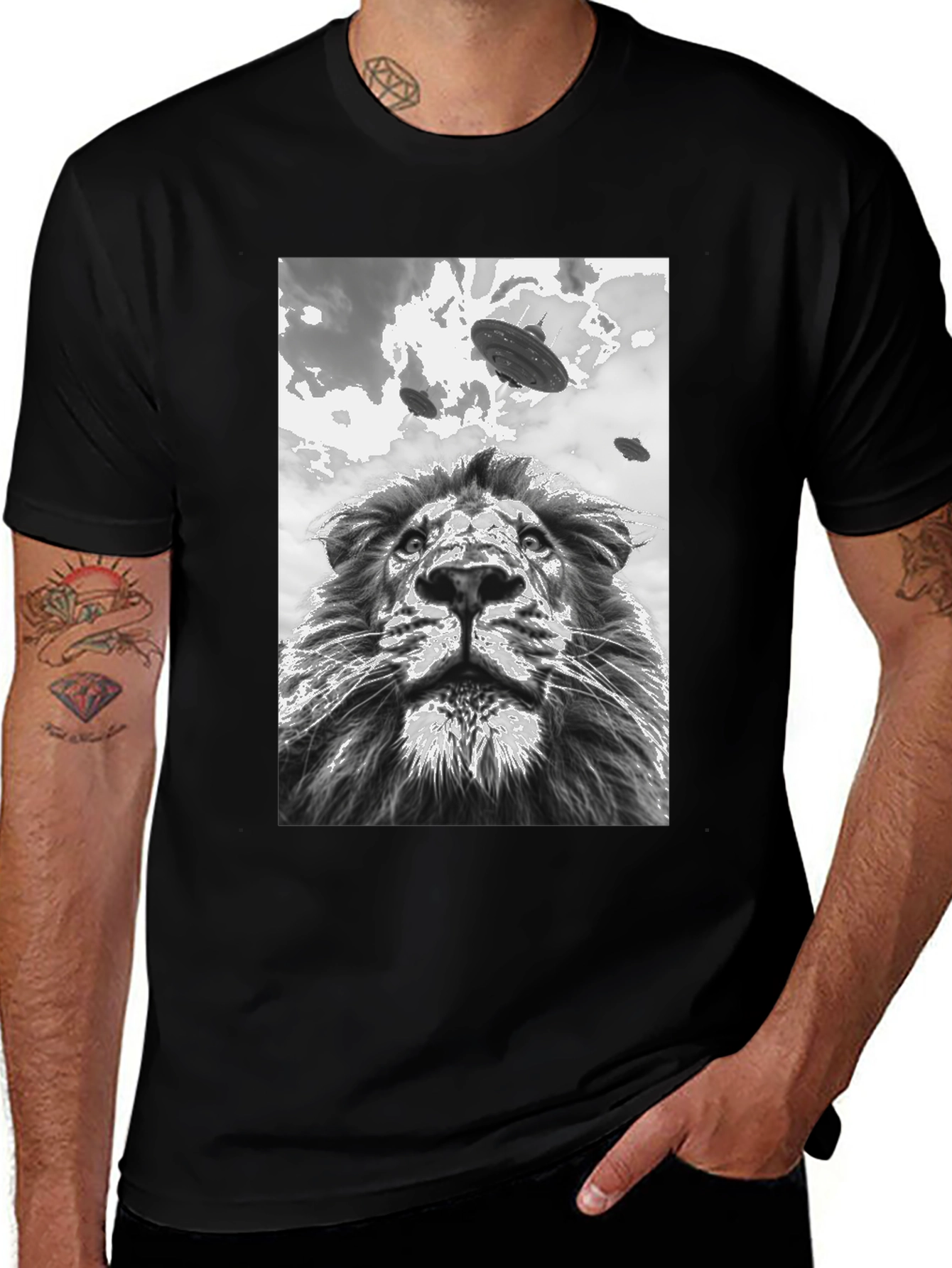 Variant 27 of Lion UFO T-Shirt - Black Graphic Tee