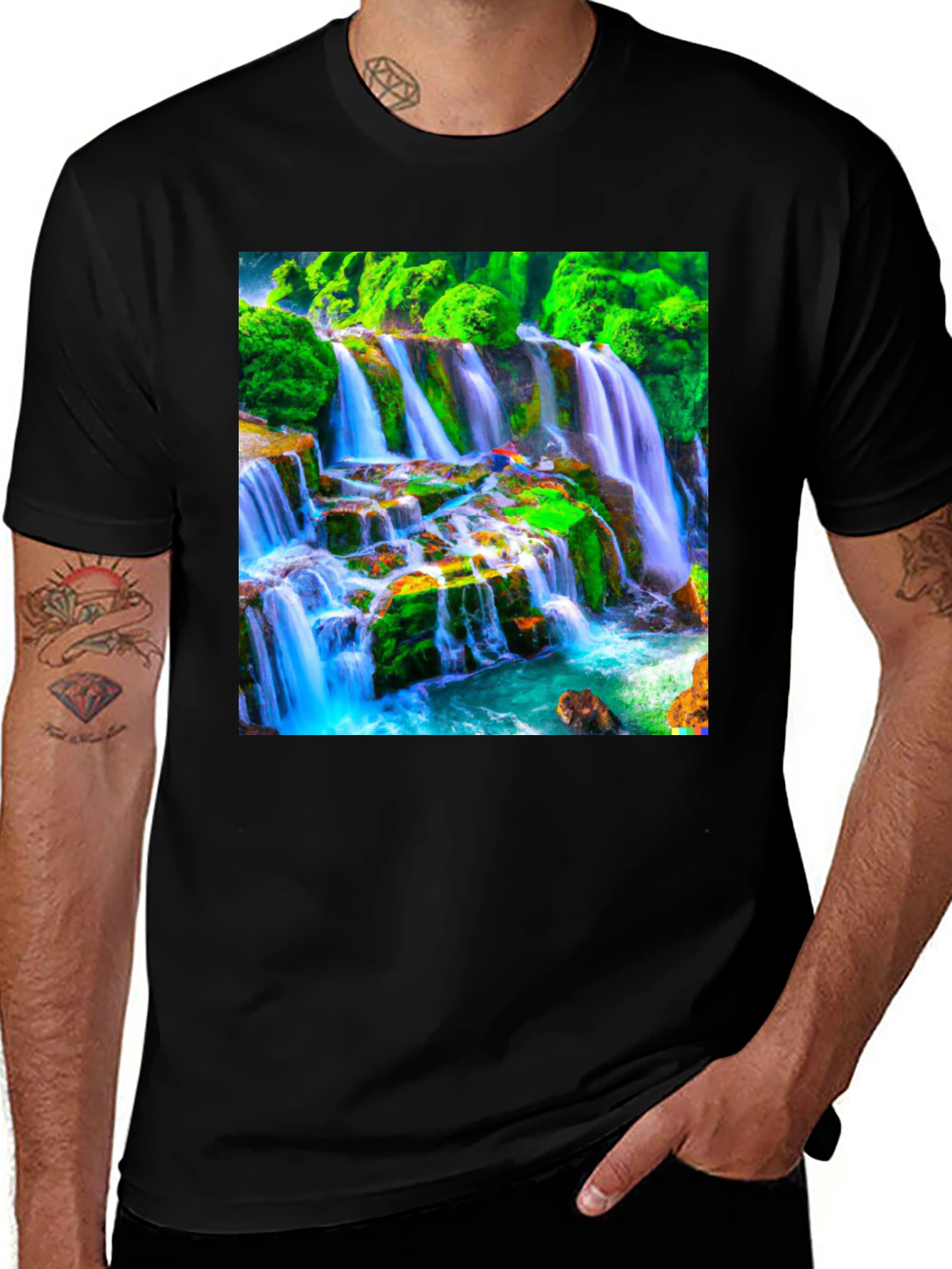 Black Waterfall Graphic Tee - Nature Lover's T-Shirt main image