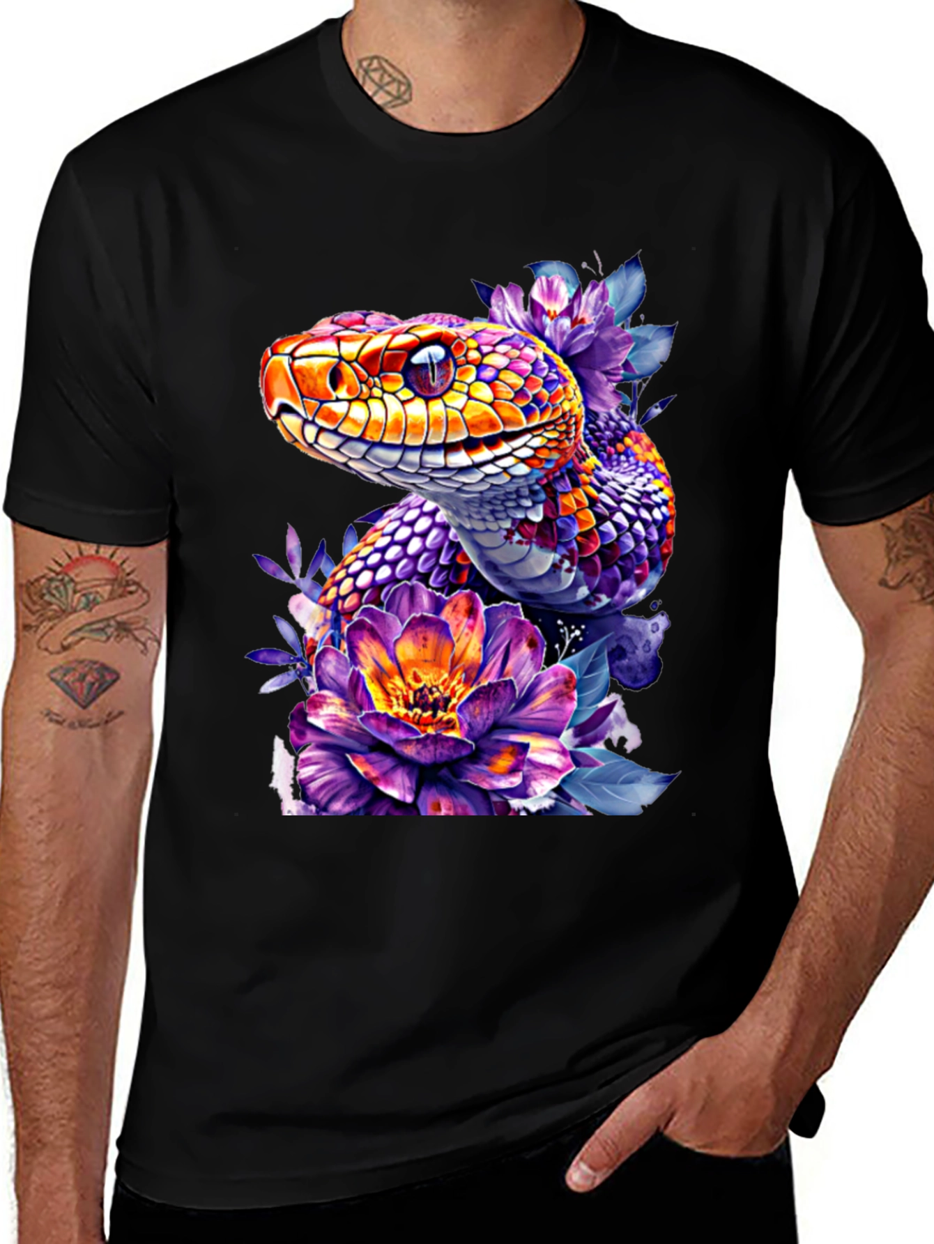 Variant 12 of Floral Snake Graphic Tee - Vibrant Design
