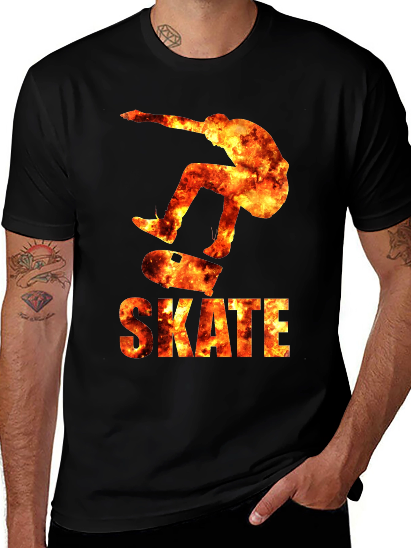 Variant 5 of Fiery Skateboarder Graphic Tee - Black Cotton