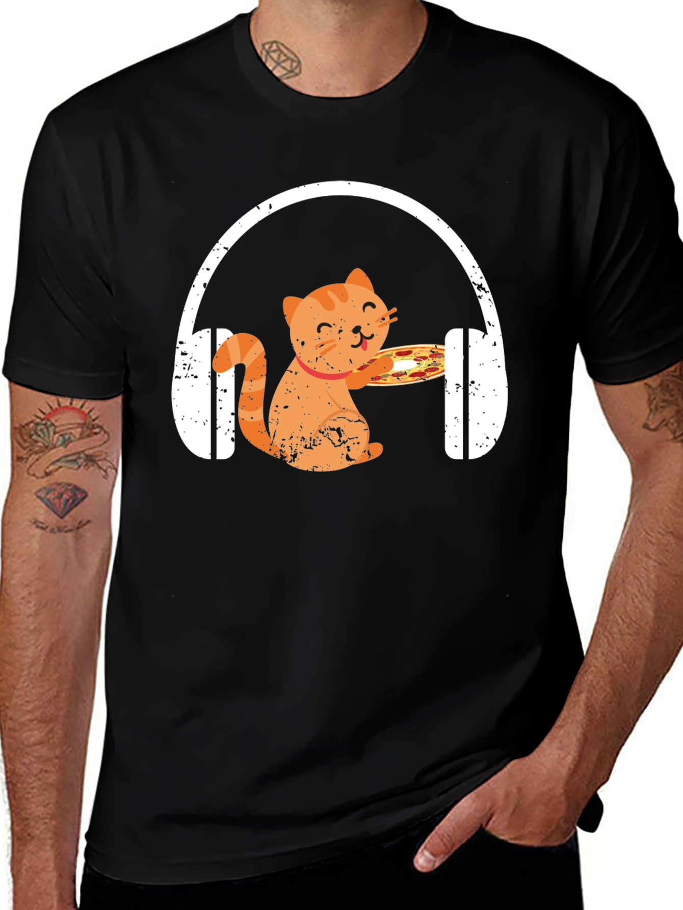 Variant 11 of Cat Pizza Headphones Graphic Tee
