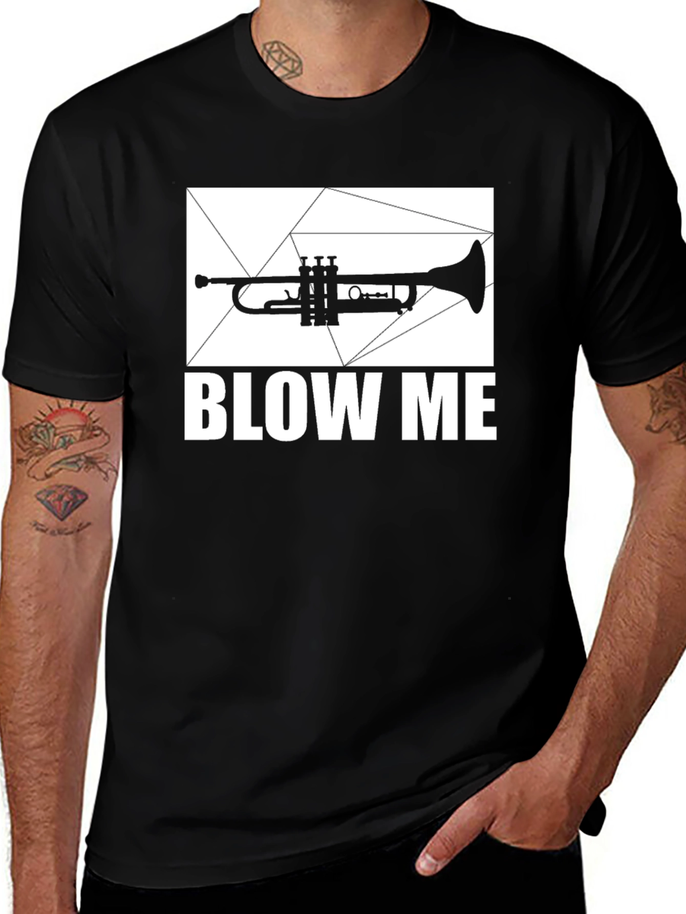 Variant 8 of Blow Me Trumpet Graphic Tee - Black Cotton