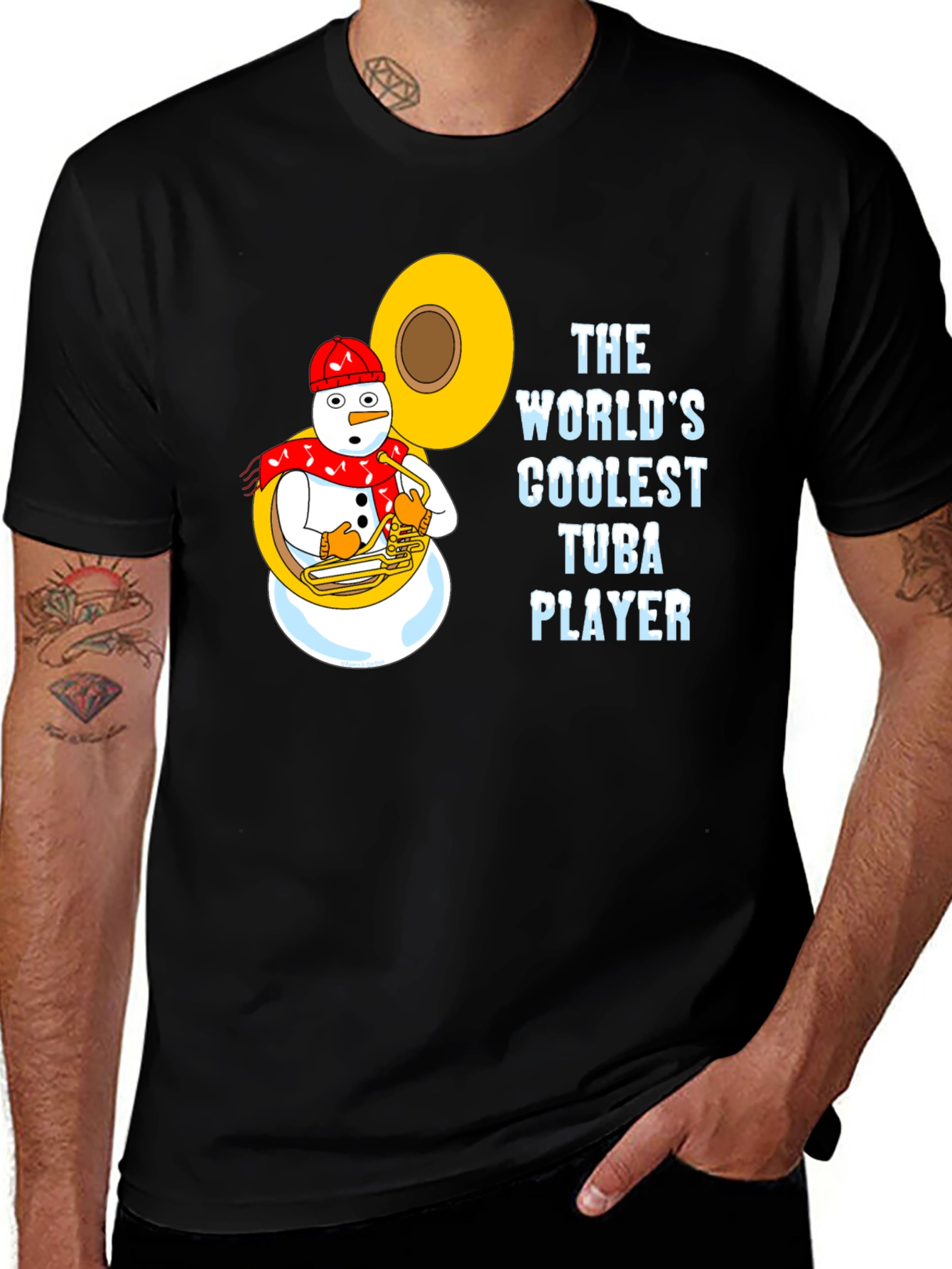 Variant 6 of Coolest Tuba Player Snowman Black T-Shirt