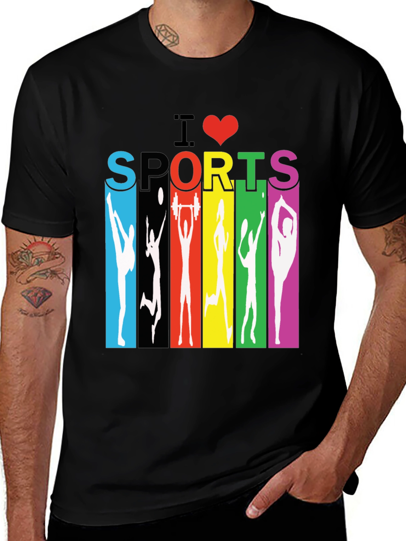 Variant 4 of I Love Sports Graphic Tee - Black