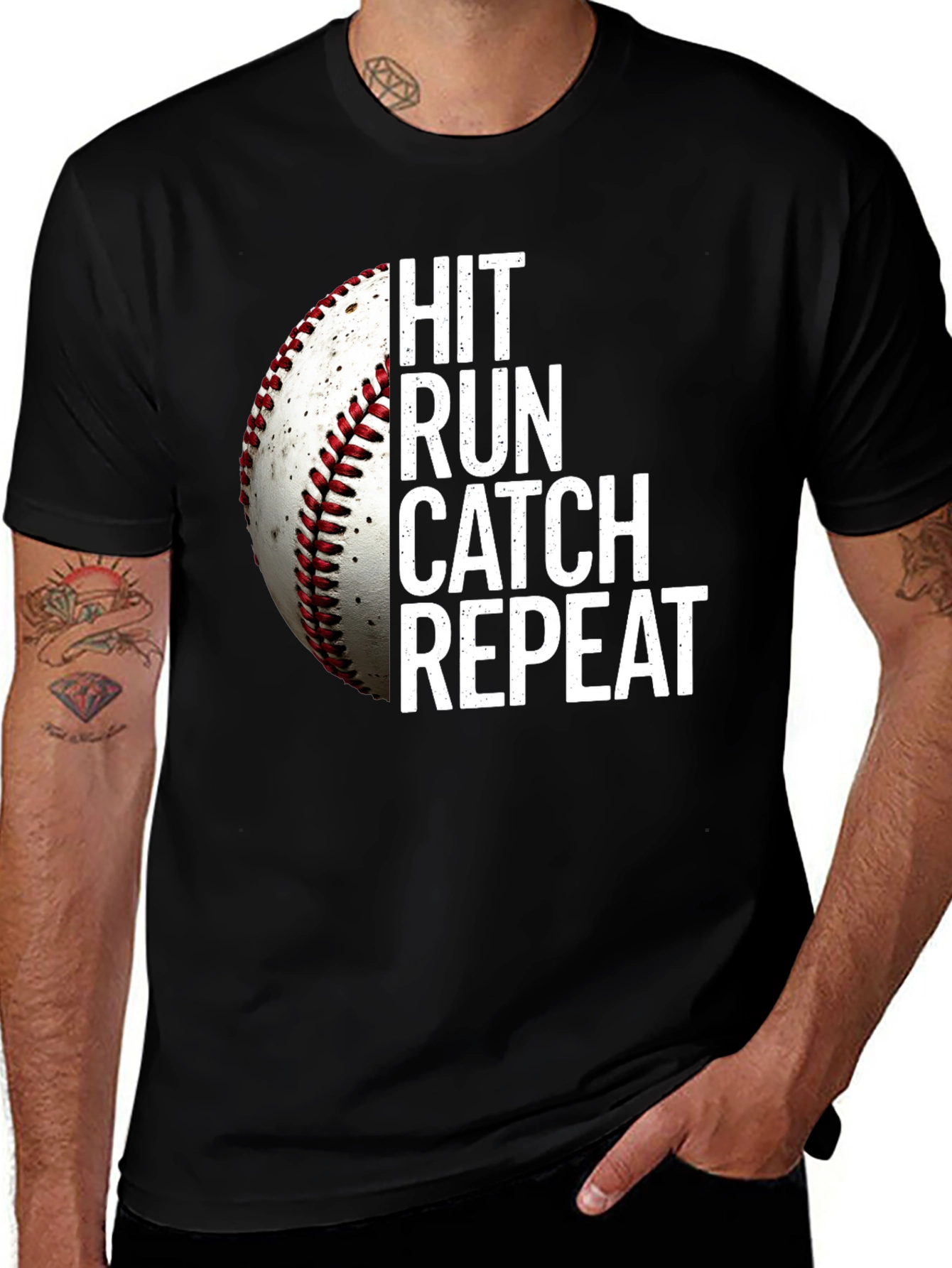 Variant 8 of Hit Run Catch Repeat Baseball Graphic Tee