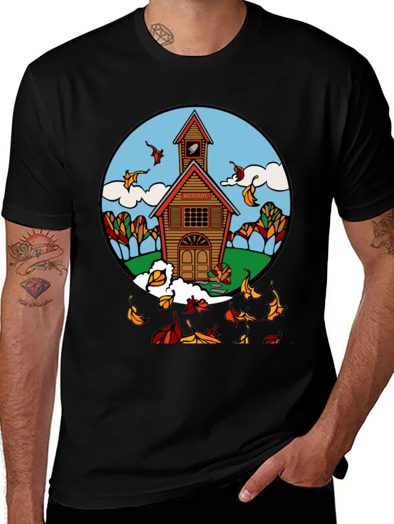 Variant 20 of Autumn Schoolhouse T-Shirt - Unique Fall Design