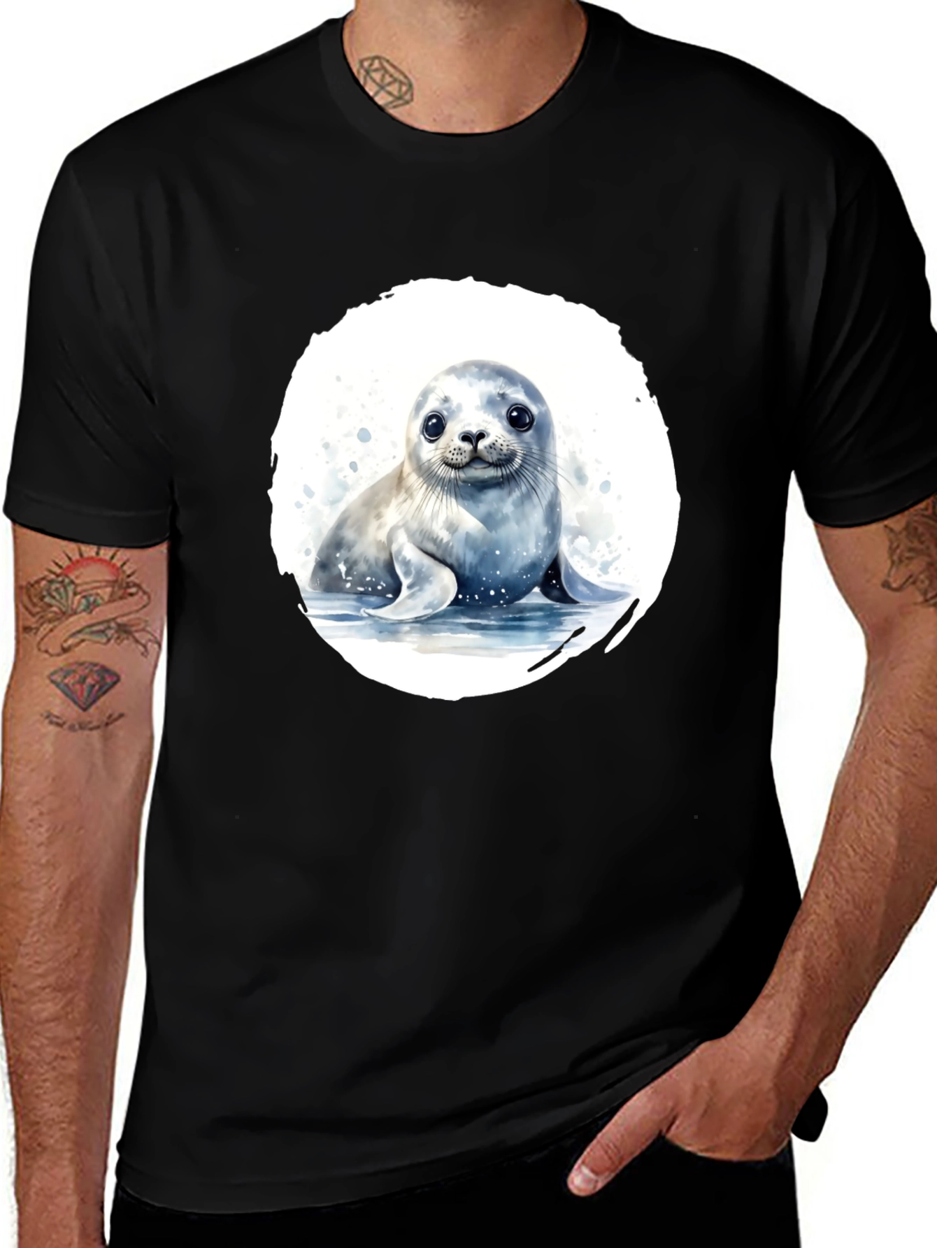 Variant 18 of Cute Seal Graphic T-Shirt - Black