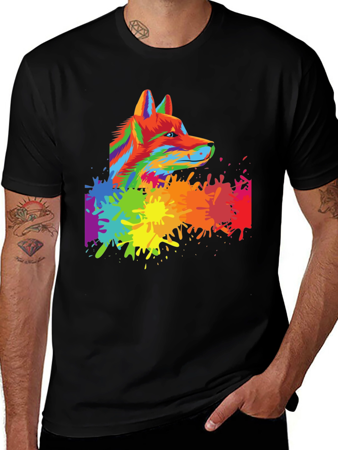 Variant 29 of Colorful Wolf Graphic Tee - Trendy Animal Print Shirt