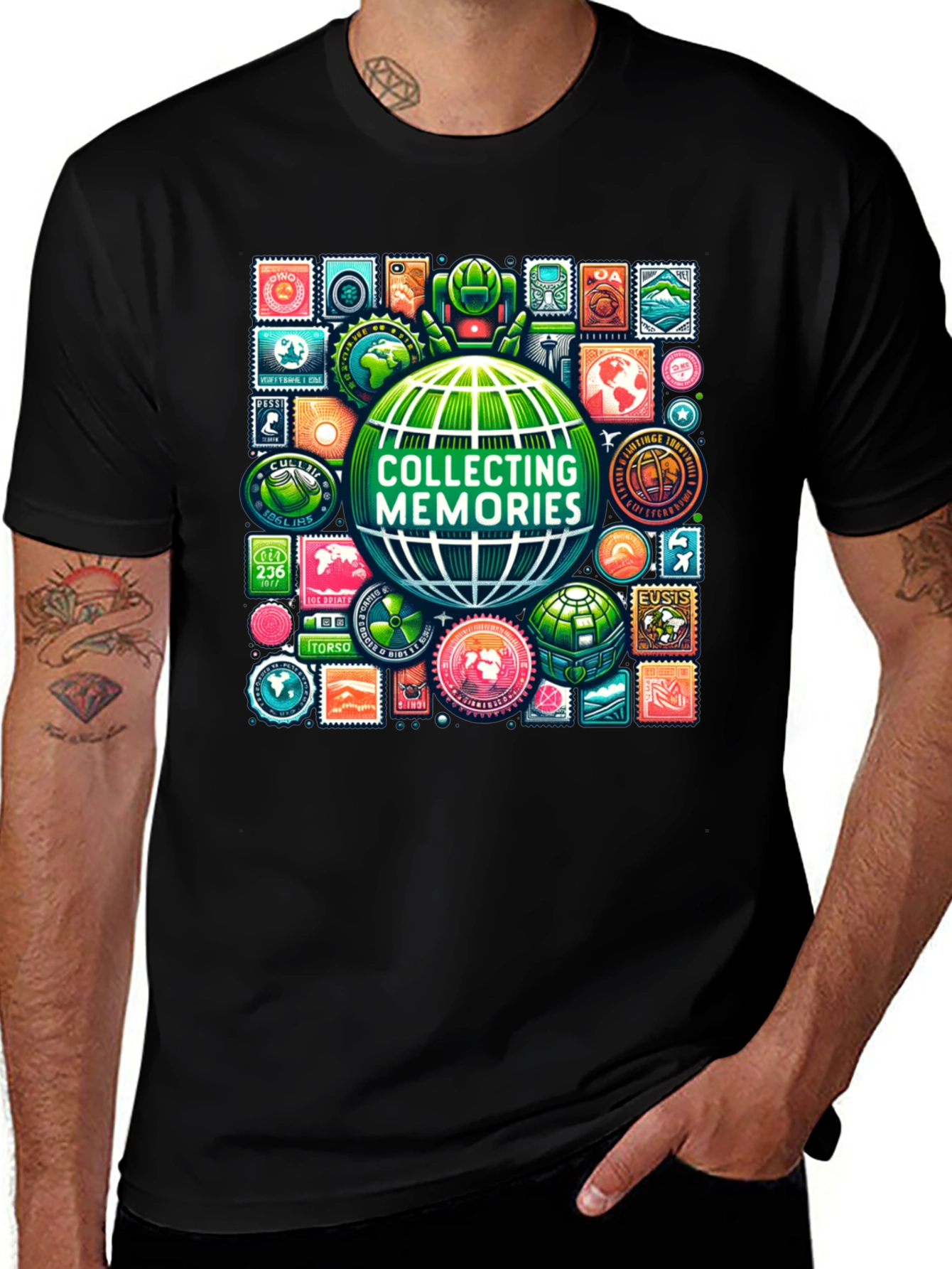 Variant 6 of Collecting Memories Globe Stamp T-Shirt