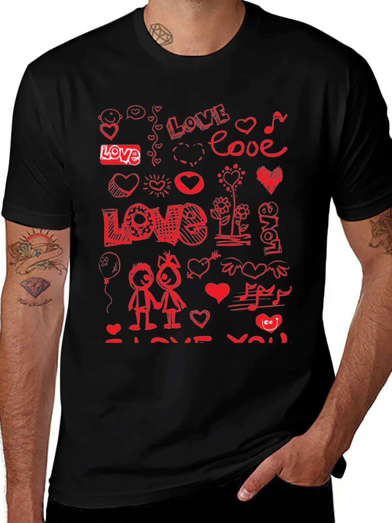 Variant 17 of Love Doodle Black T-Shirt