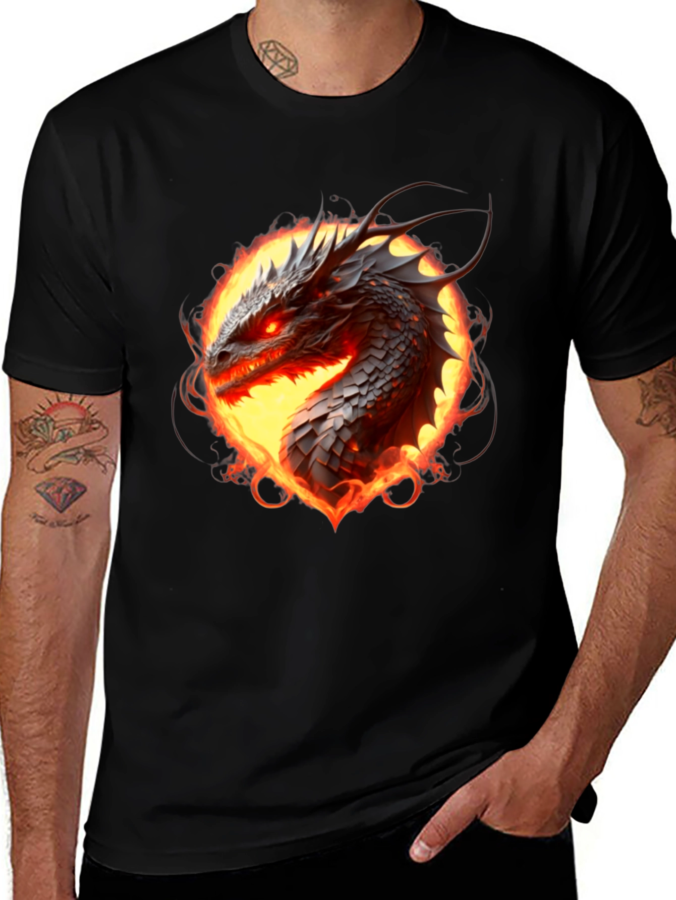 Variant 23 of Fiery Dragon Graphic Tee - Black