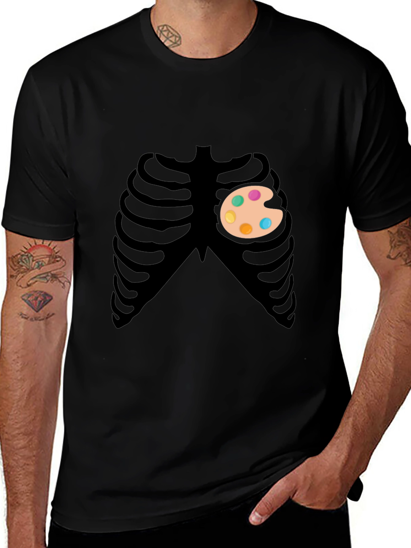 Artsy Skeleton Graphic Tee - Creative Heart T-Shirt