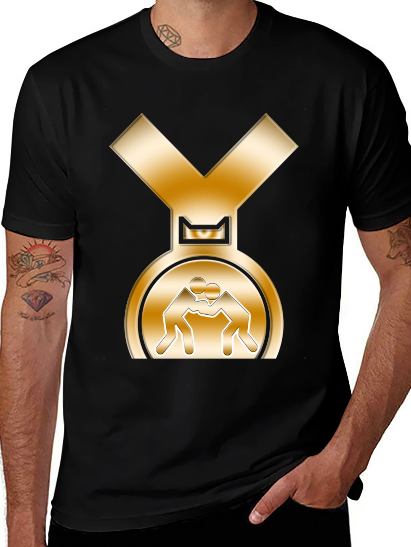 Wrestling Gold Medal Graphic Tee - Black