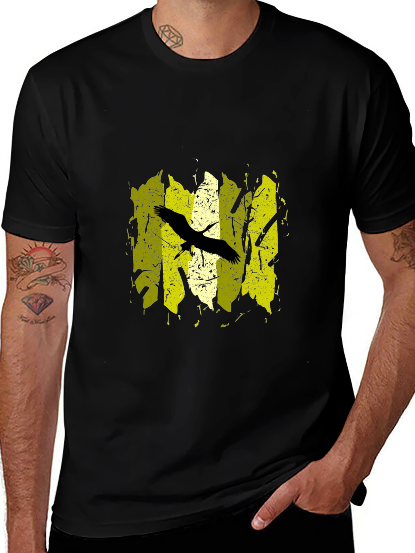 Variant 27 of Black T-Shirt with Abstract Bird Design
