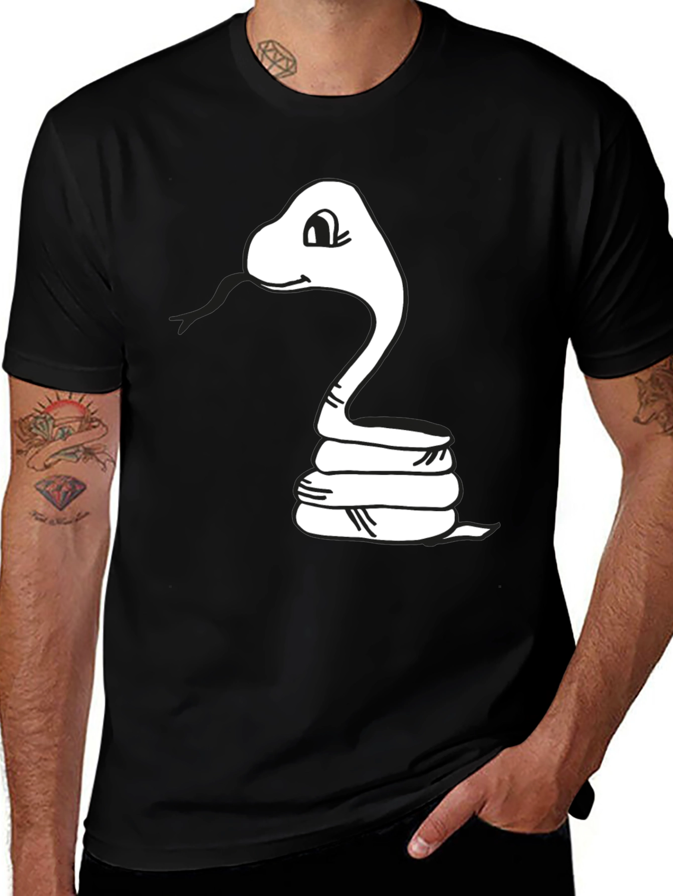 Variant 11 of Cartoon Snake Graphic Tee - Black