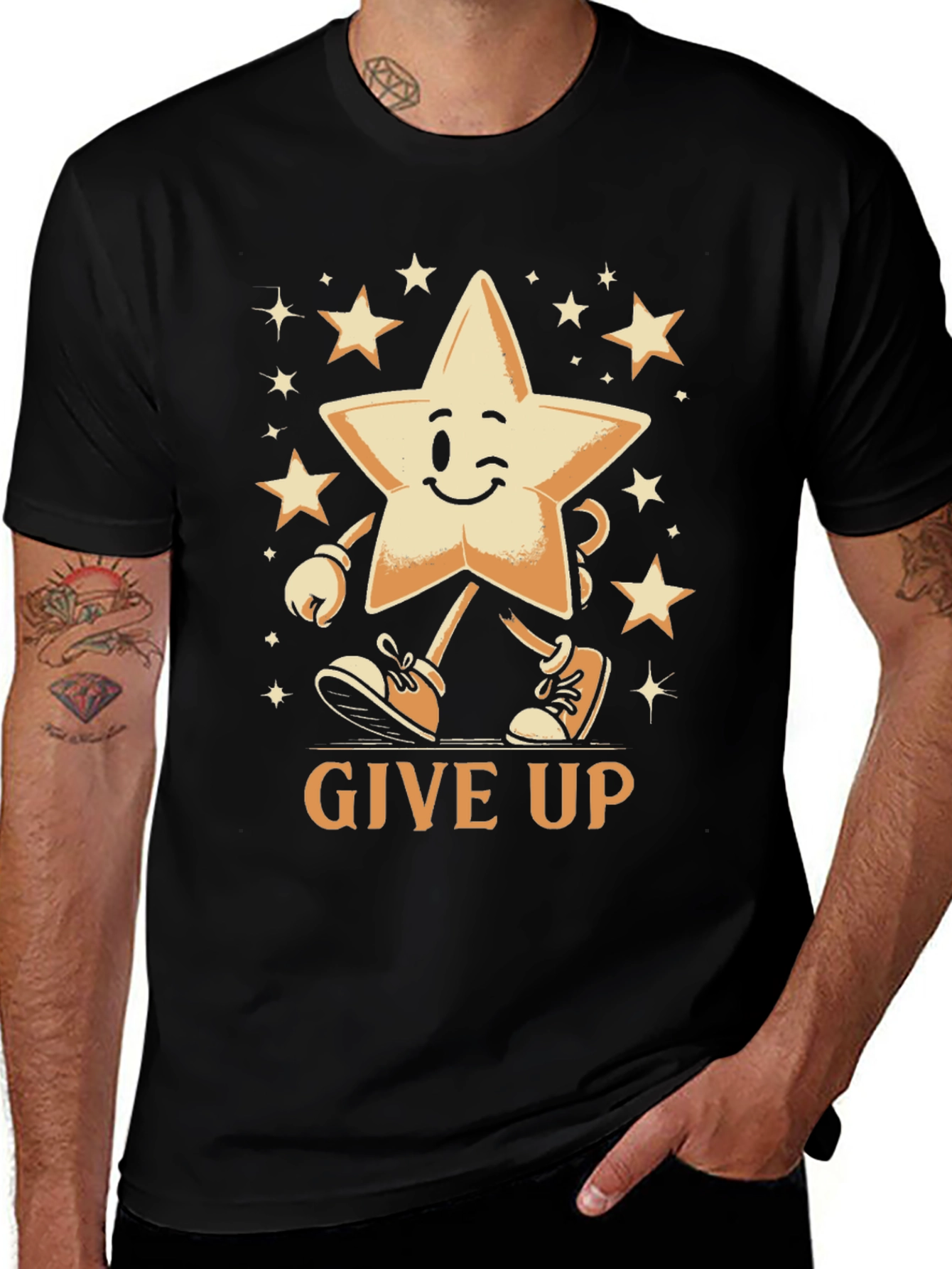 Variant 30 of Cartoon Star 'Give Up' Graphic Black T-Shirt