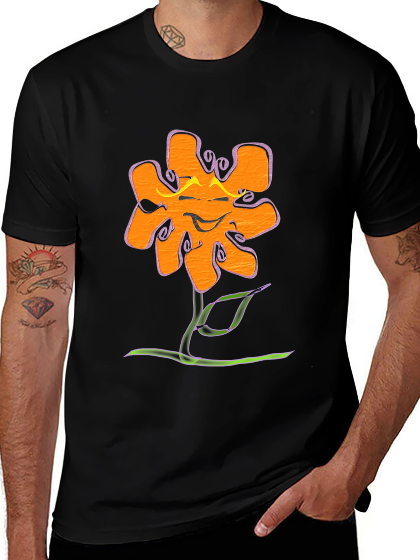 Variant 9 of Funky Flower Graphic Tee - Black Cotton T-Shirt