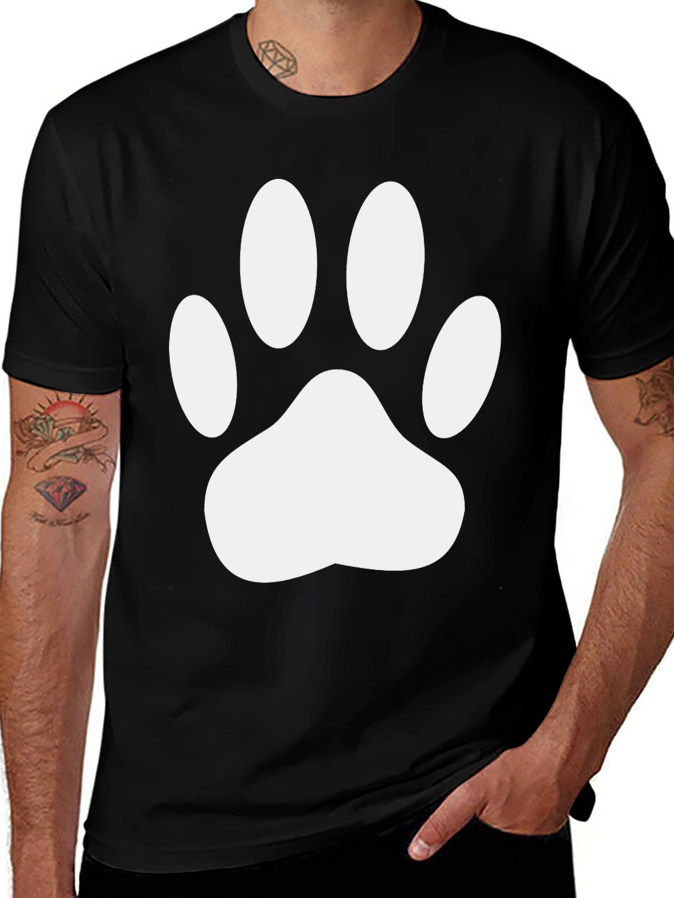 Variant 6 of Black Tee with White Paw Print Graphic