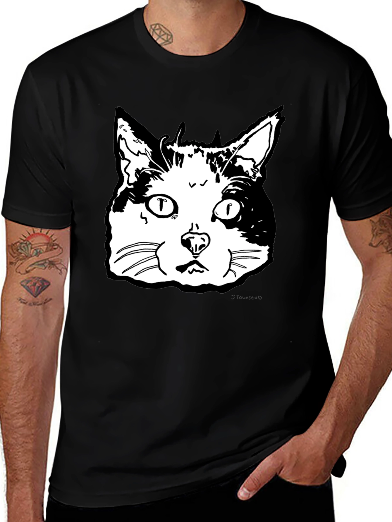 Variant 4 of Cat Face Graphic T-Shirt - Black