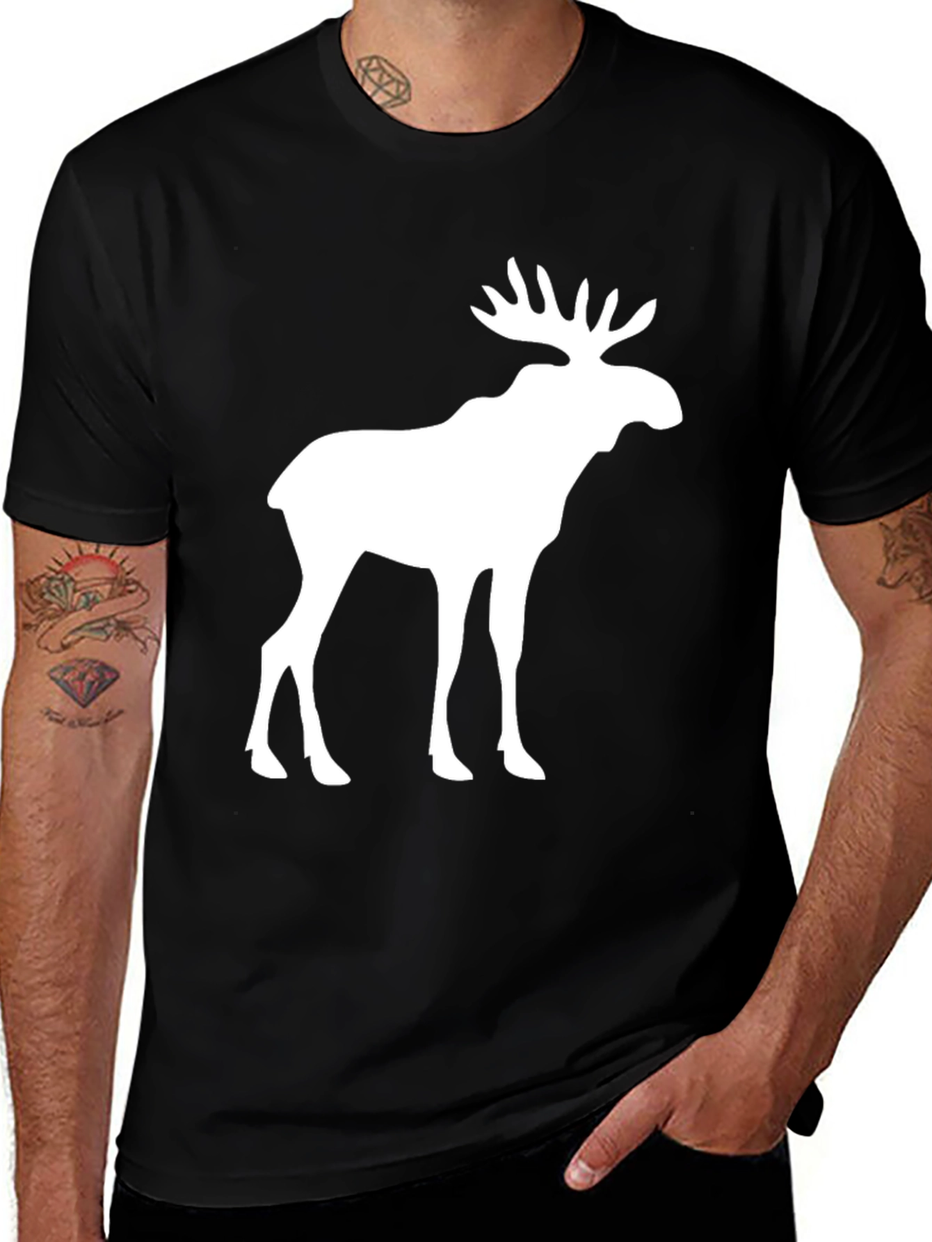 Variant 11 of Moose Graphic Print Black T-Shirt