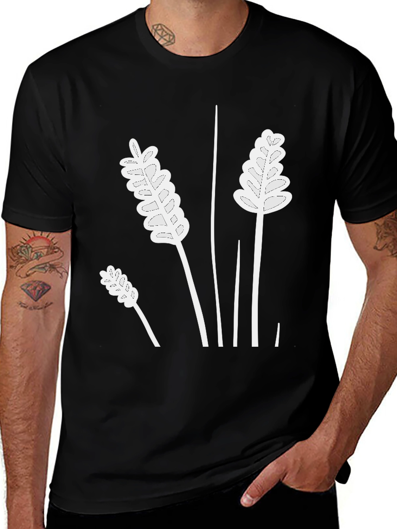 Black Tee with Wheat Design