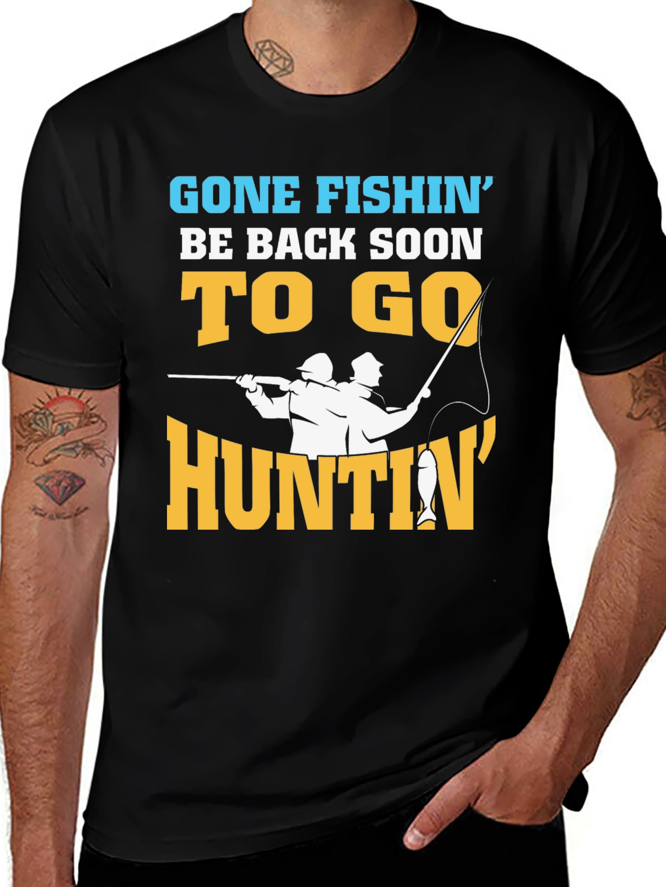Variant 23 of Gone Fishing to Go Huntin' T-Shirt