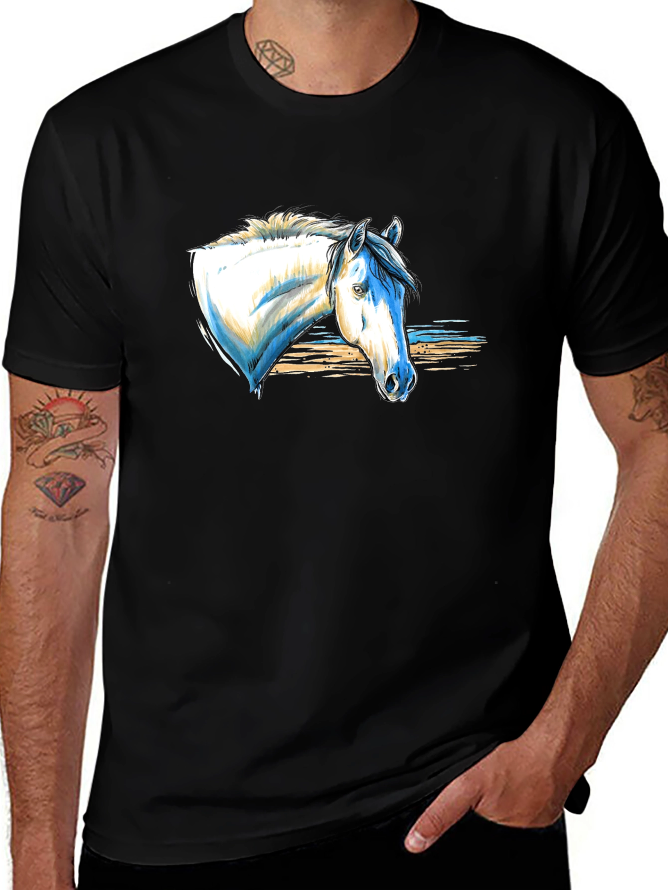 Variant 24 of Horse Graphic Tee - Men's Black T-Shirt