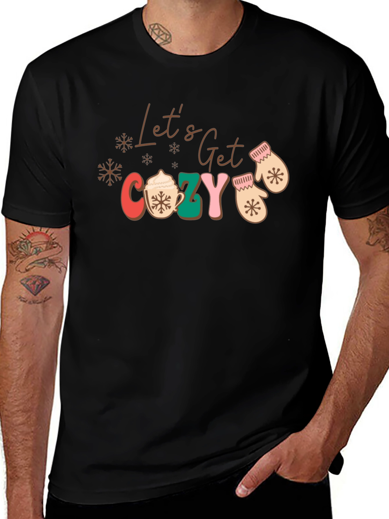Black Let's Get Cozy Christmas Graphic Tee main image