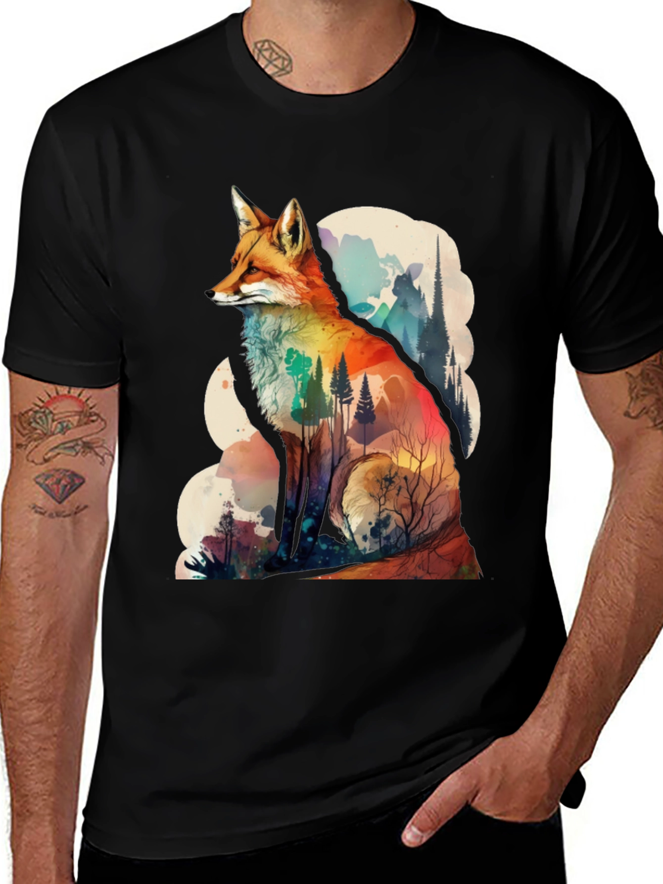 Variant 9 of Nature Fox Graphic Tee - Artistic Animal Print
