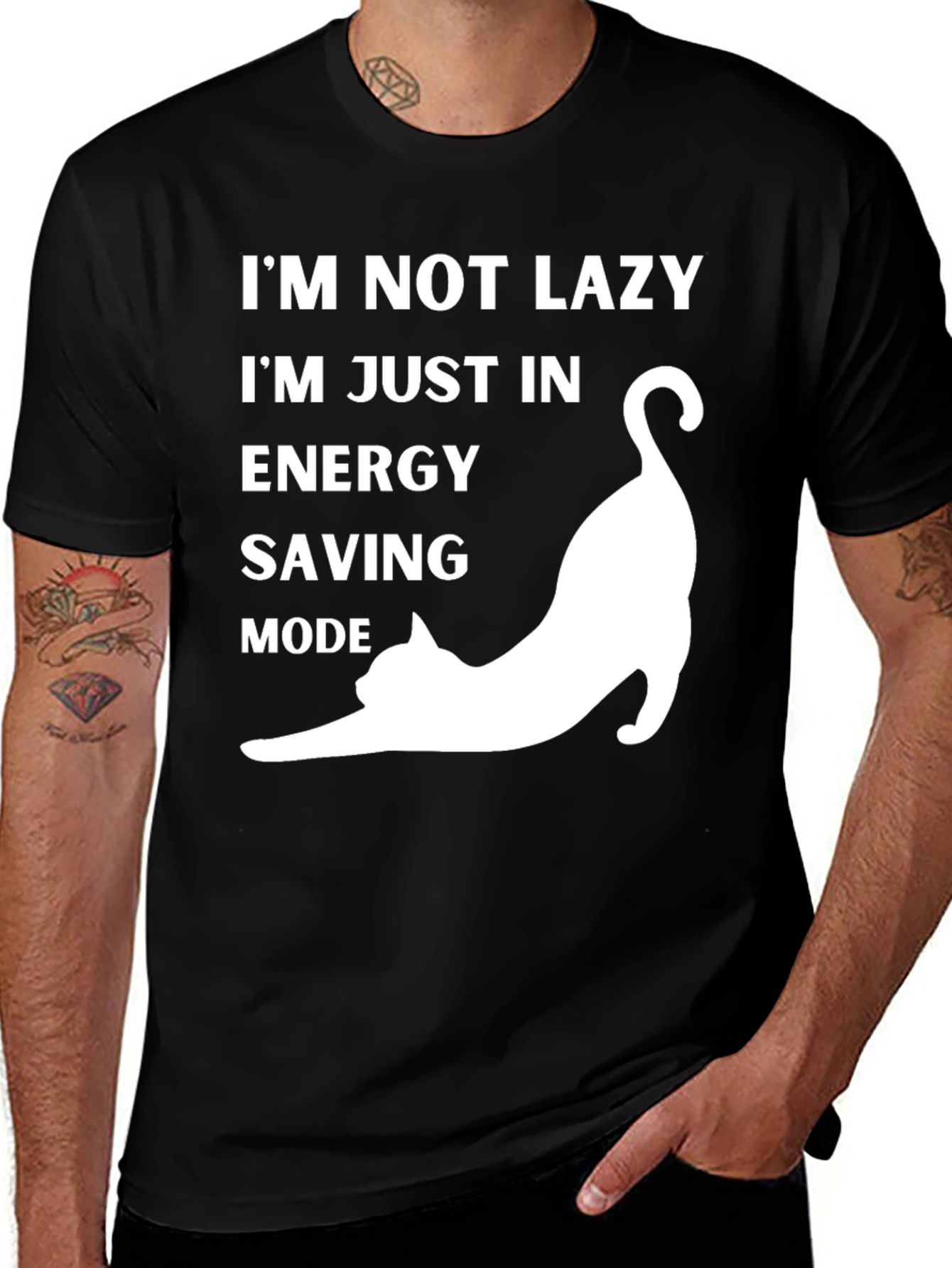 Variant 5 of Lazy Cat Energy Saving Mode Black T-Shirt