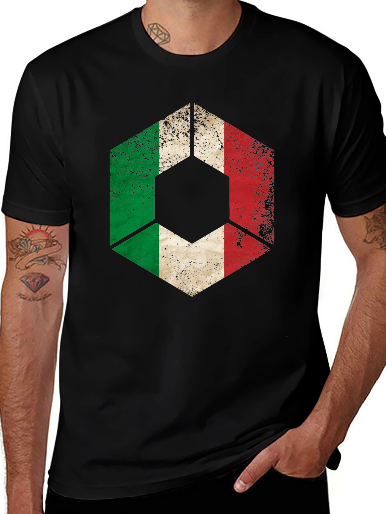 Italian Flag Hexagon T-Shirt - Distressed Italy Pride Tee