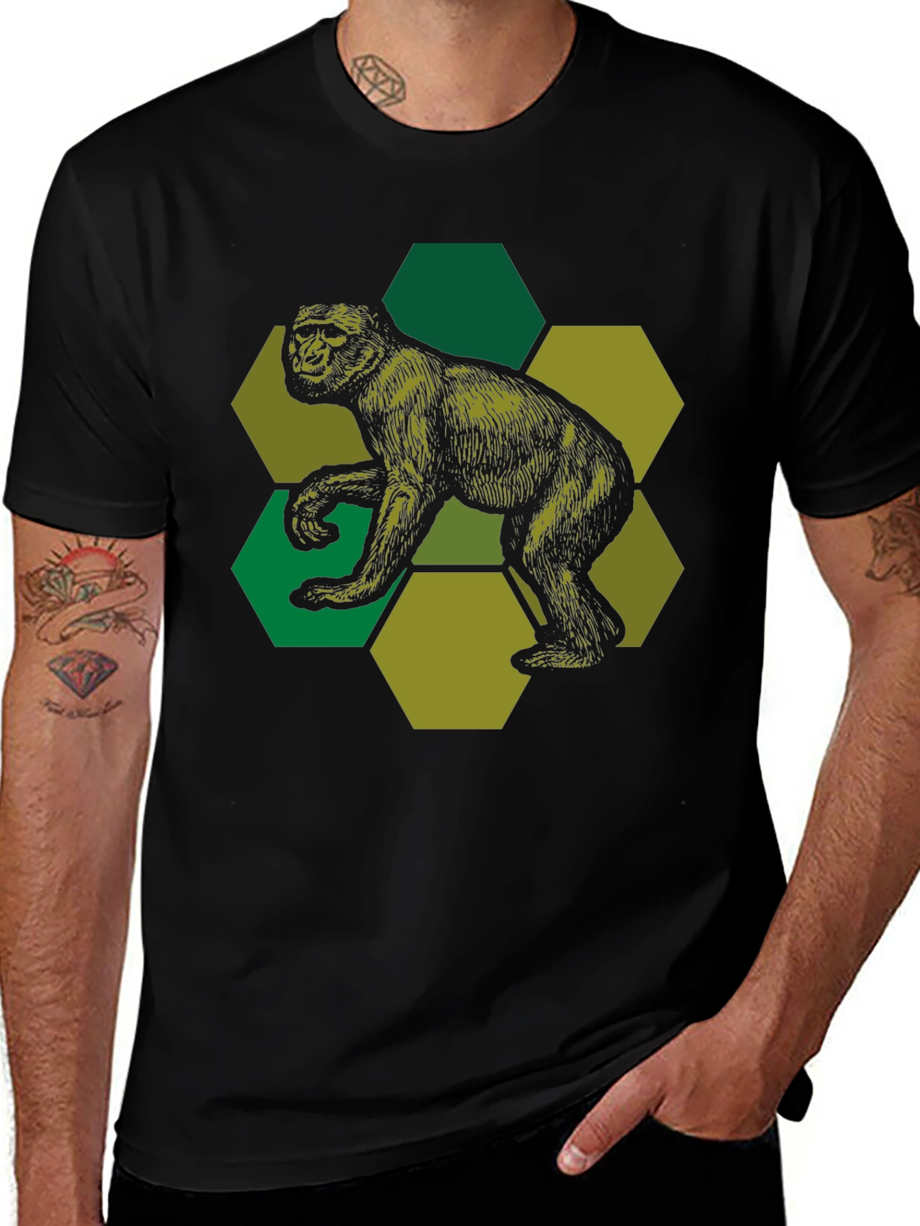 Variant 11 of Geometric Gorilla Graphic Print Black T-Shirt