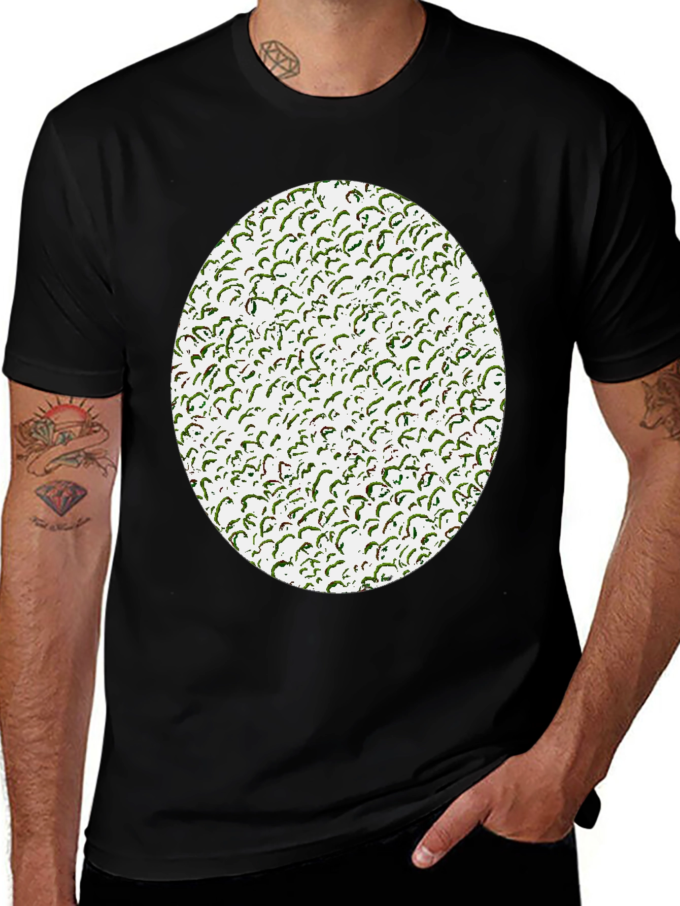 Variant 9 of Novelty Green Pattern Print Black T-Shirt