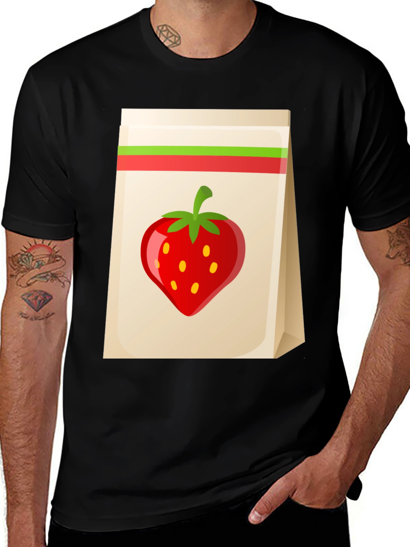 Variant 22 of Strawberry Bag Graphic Tee - Cute Fruit Design