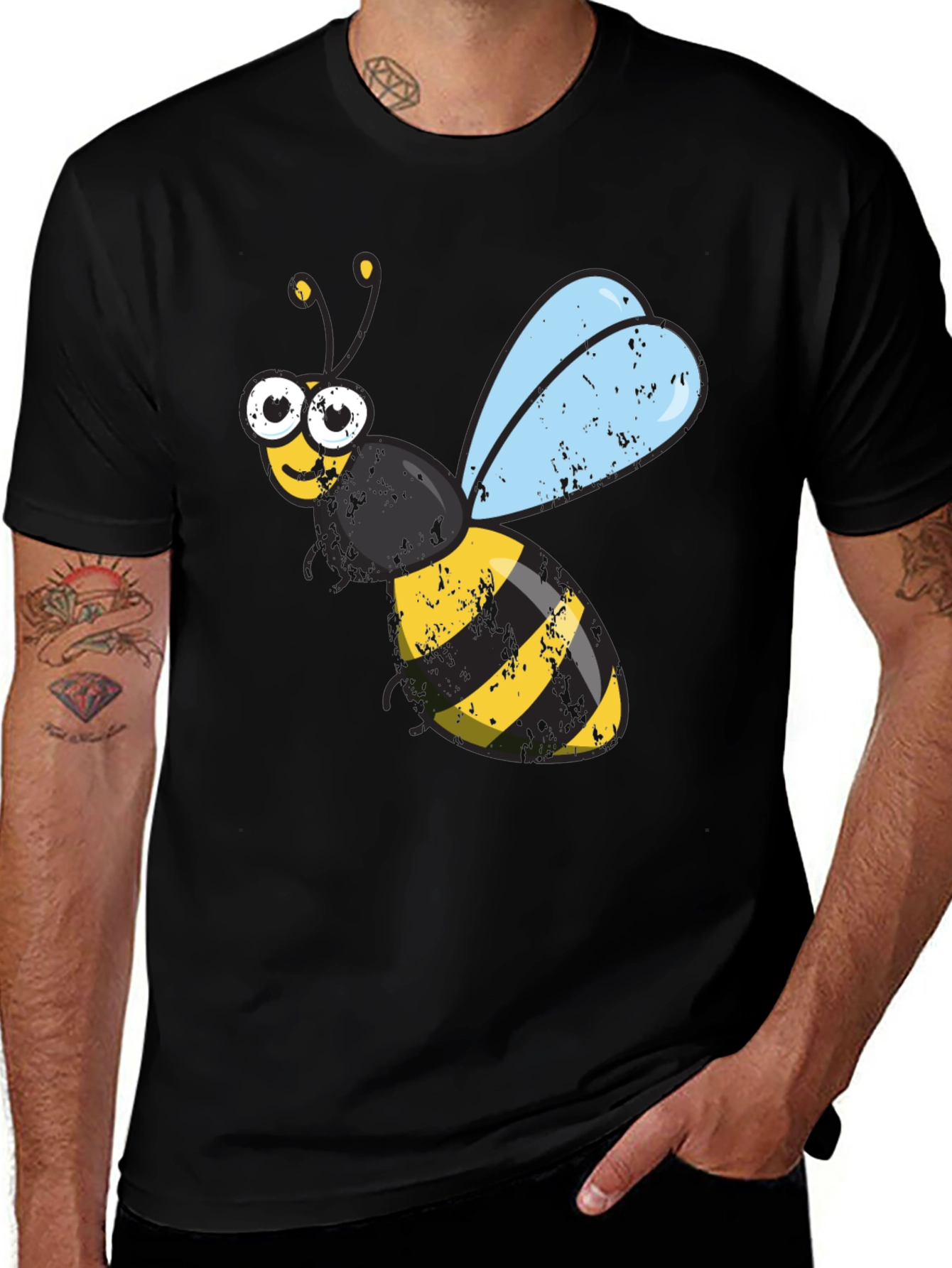 Variant 22 of Cartoon Bee Graphic Black T-Shirt