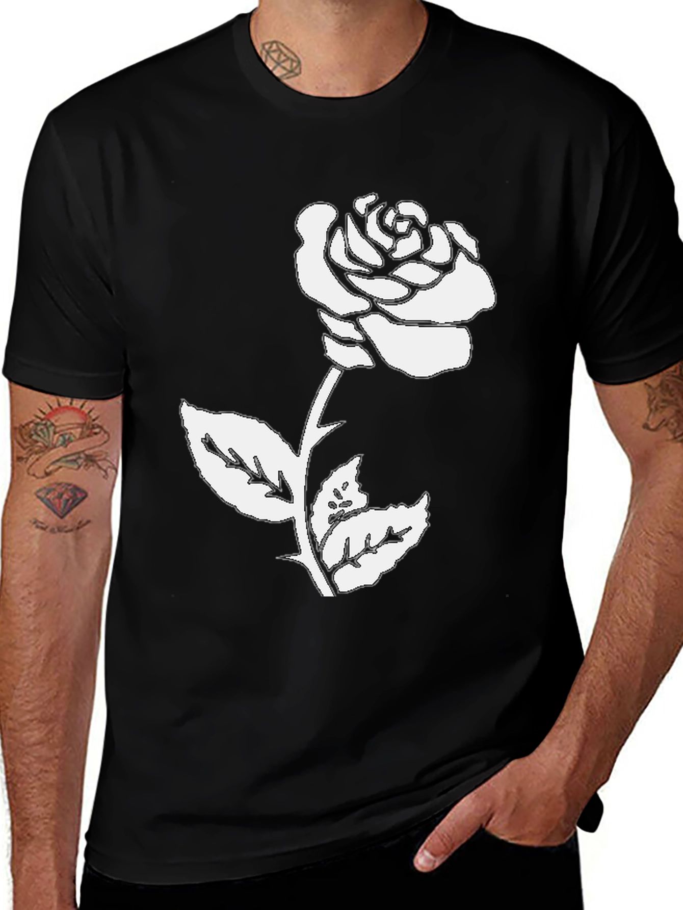 Variant 26 of Black T-Shirt with White Rose Graphic
