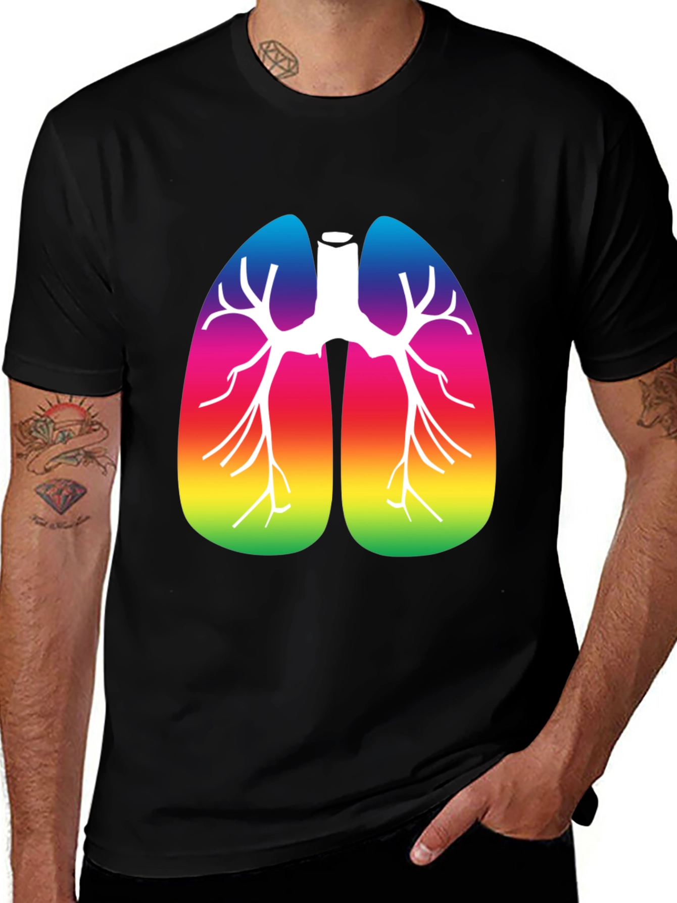 Variant 12 of Rainbow Lungs Graphic Tee - Black Cotton T-Shirt