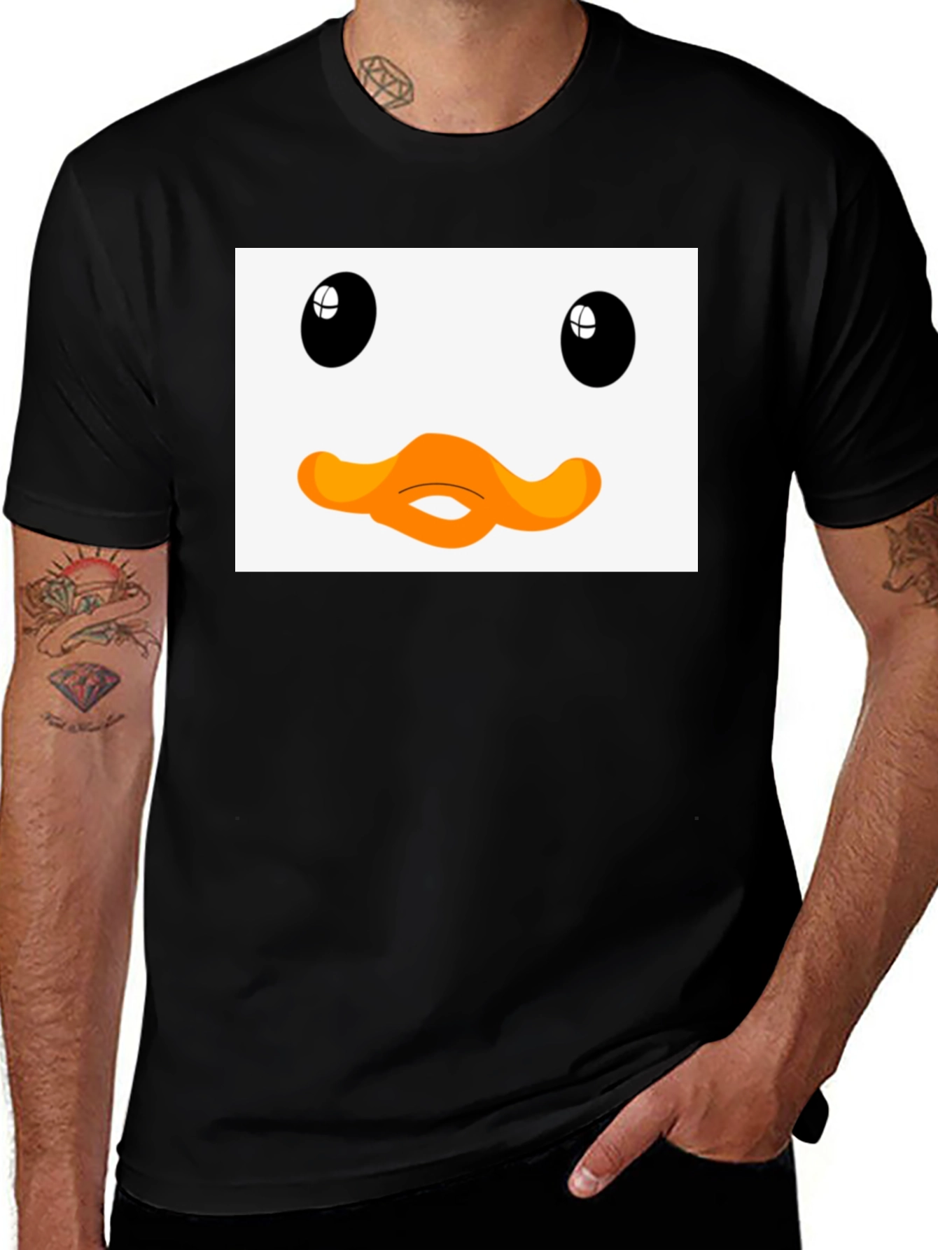 Variant 28 of Duck Face Graphic Black Tee - Funny Cartoon Style