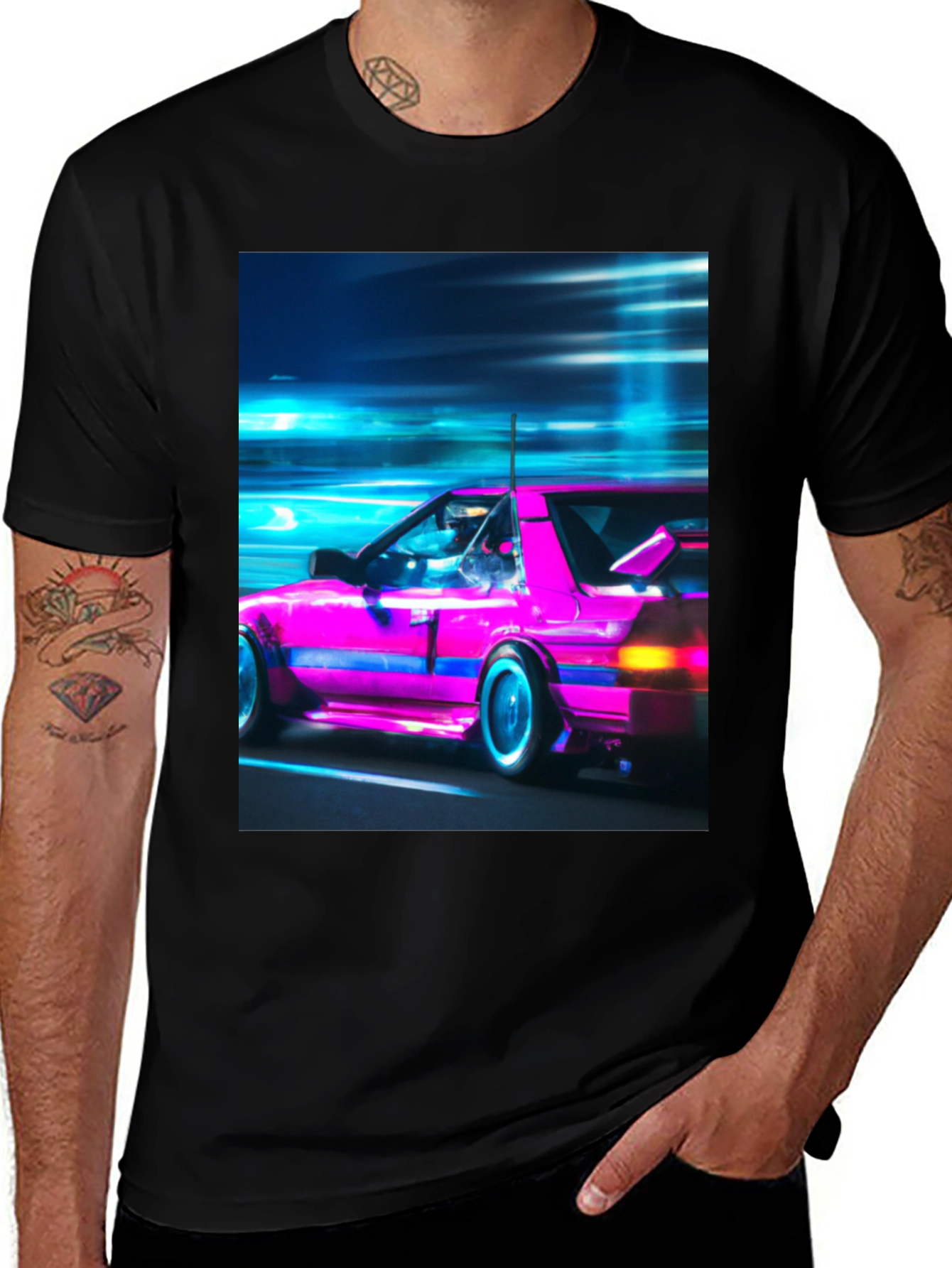 Variant 7 of Retro Wave Car Graphic Black T-Shirt