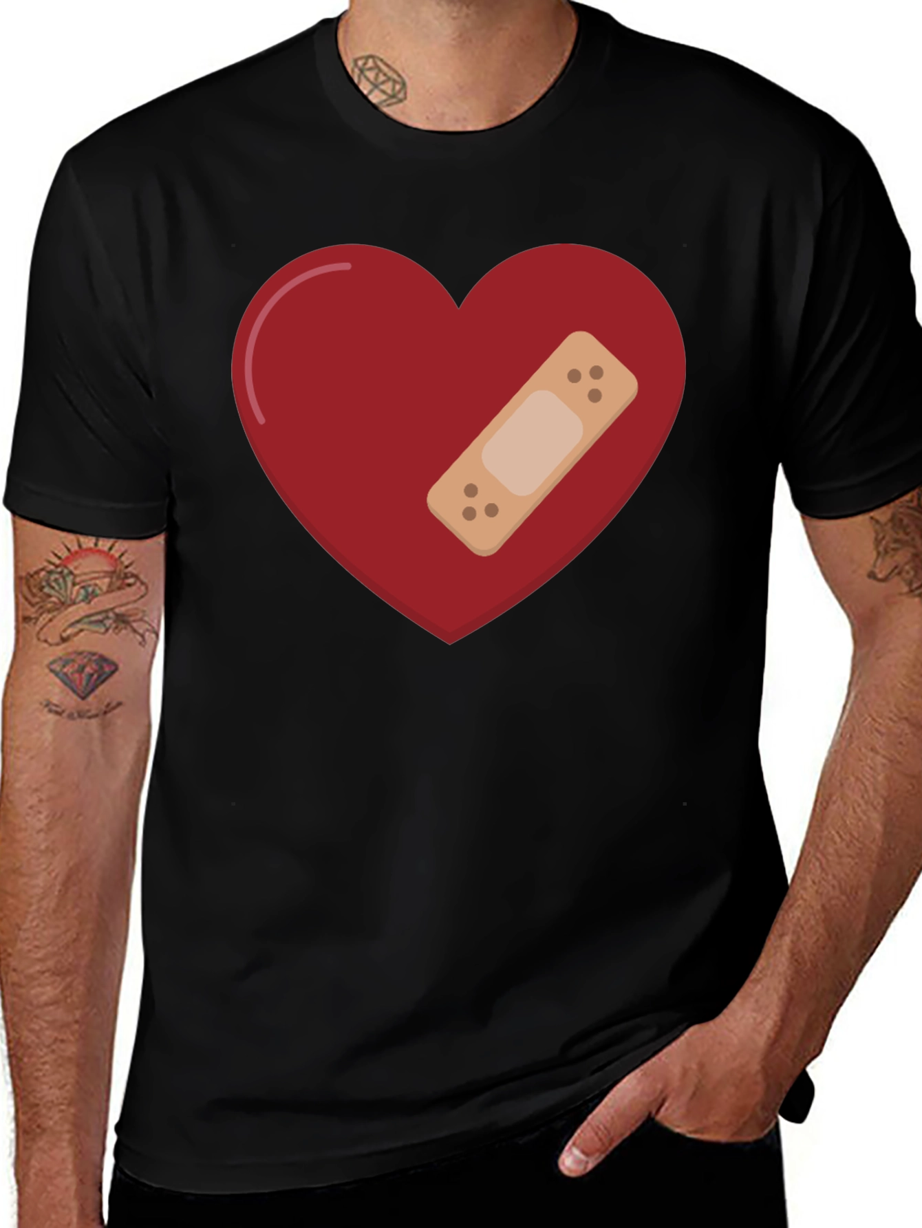 Variant 21 of Heart with Bandage Graphic Tee - Unisex Black T-Shirt