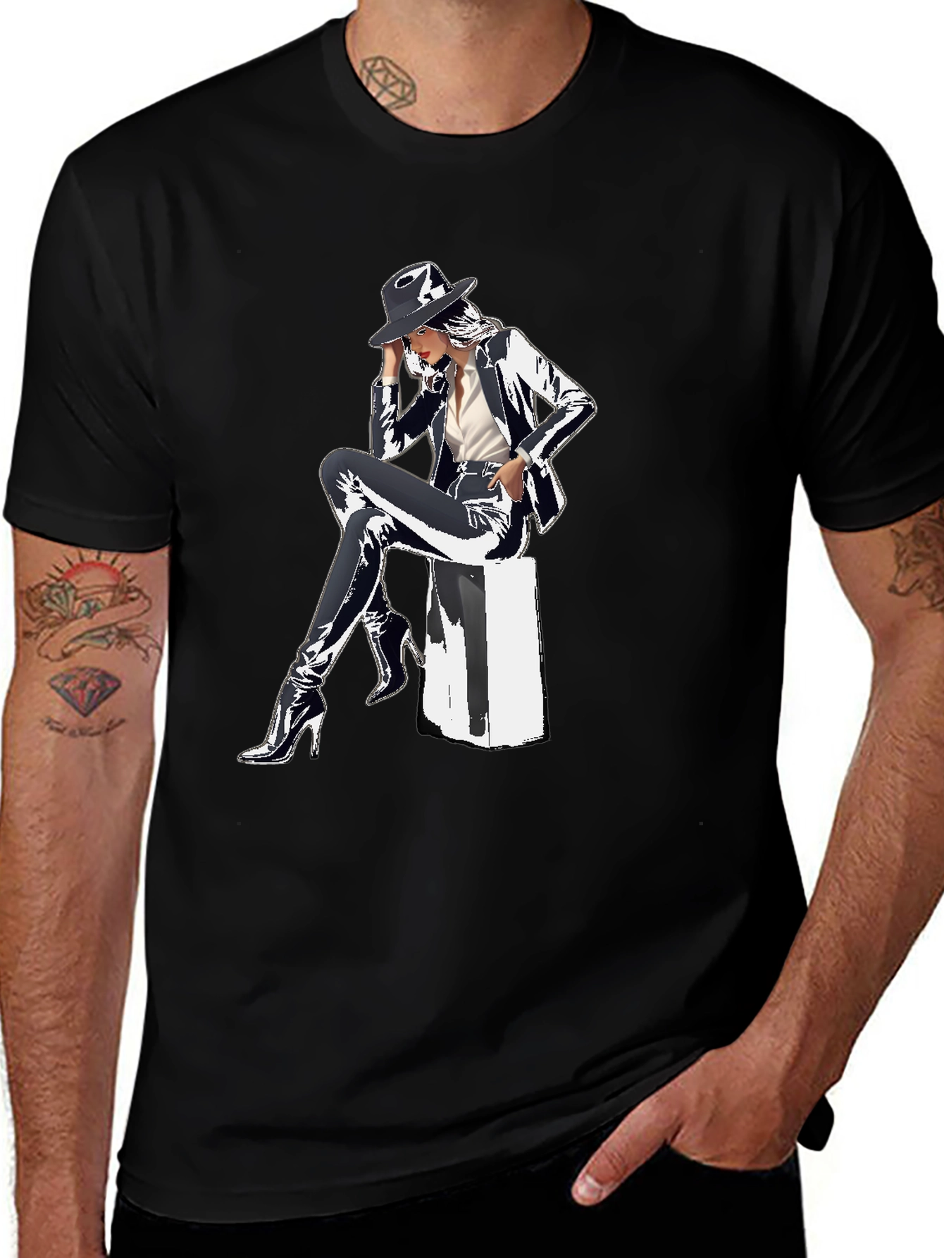Variant 30 of Sleek Graphic Tee - Woman in Shiny Suit