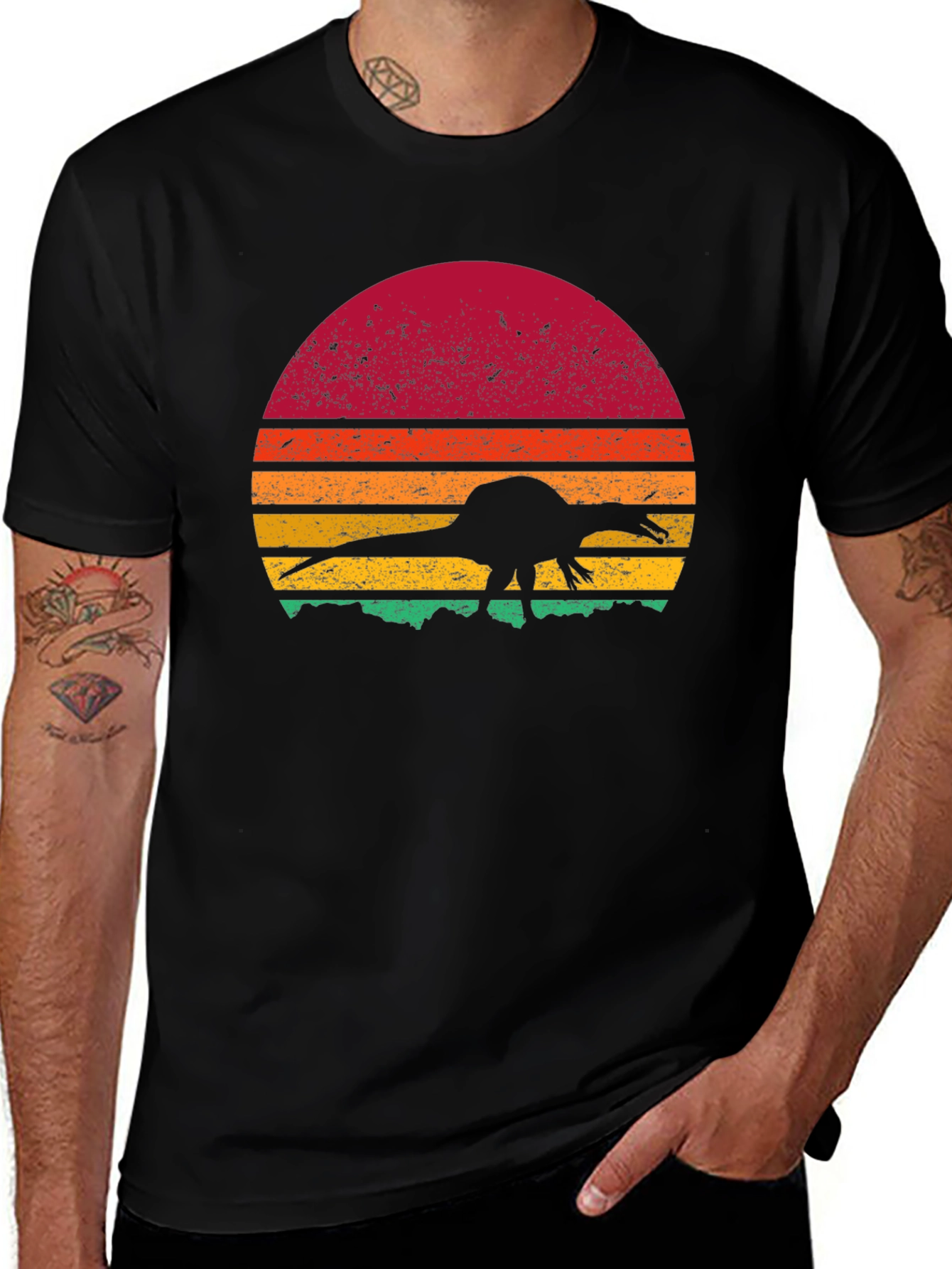 Variant 14 of Retro Dinosaur Sunset Graphic Tee