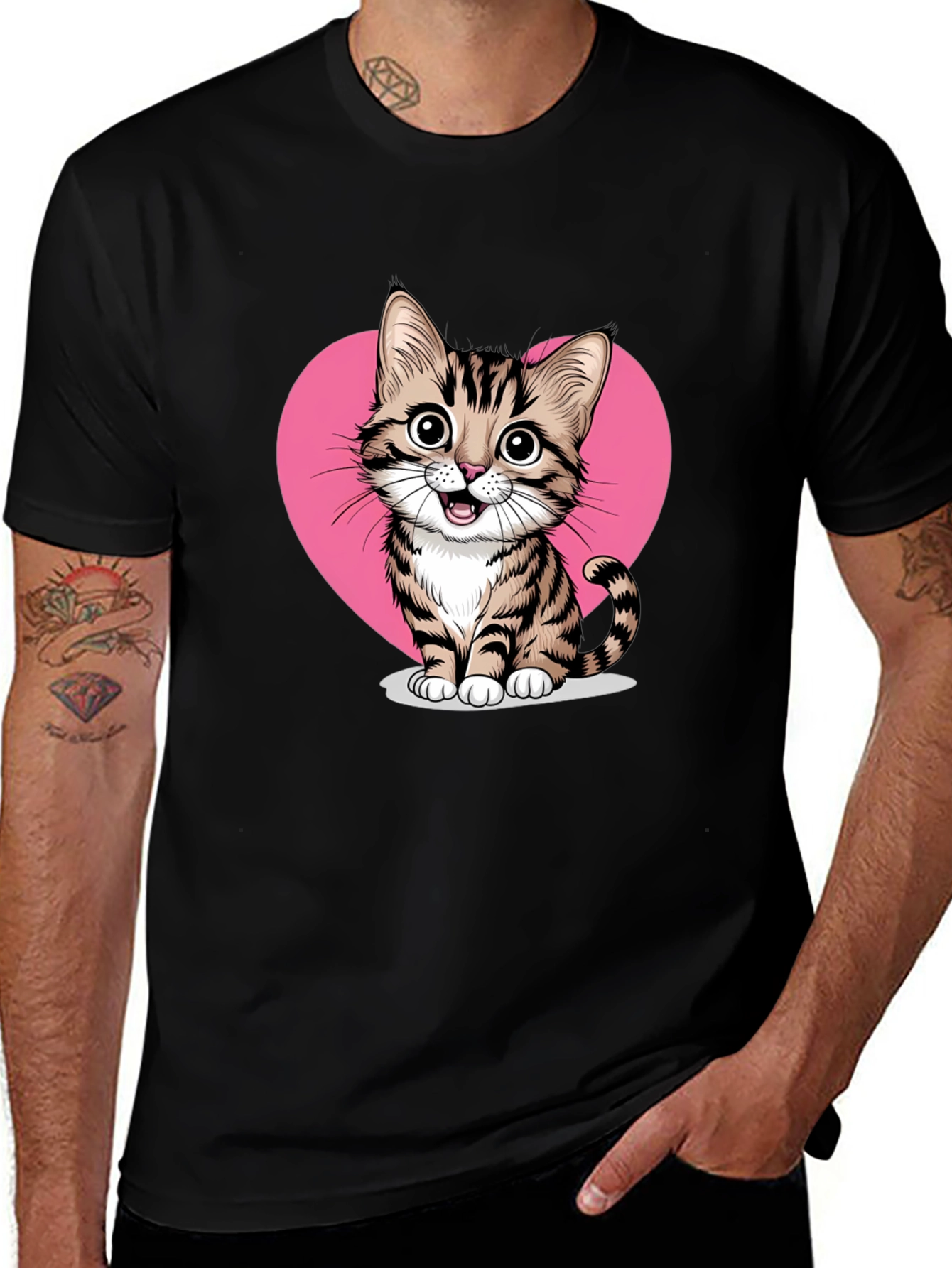 Variant 15 of Cute Cat Heart Graphic Tee - Black