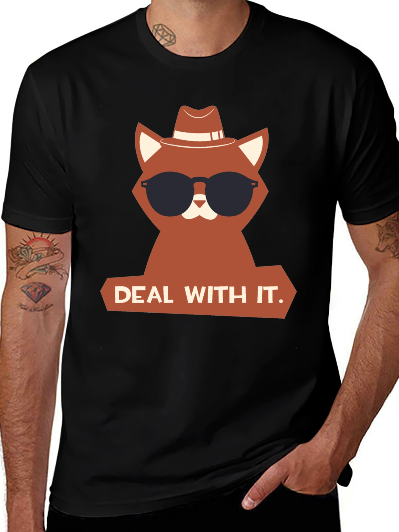 Variant 19 of Cool Cat Deal With It T-Shirt - Black