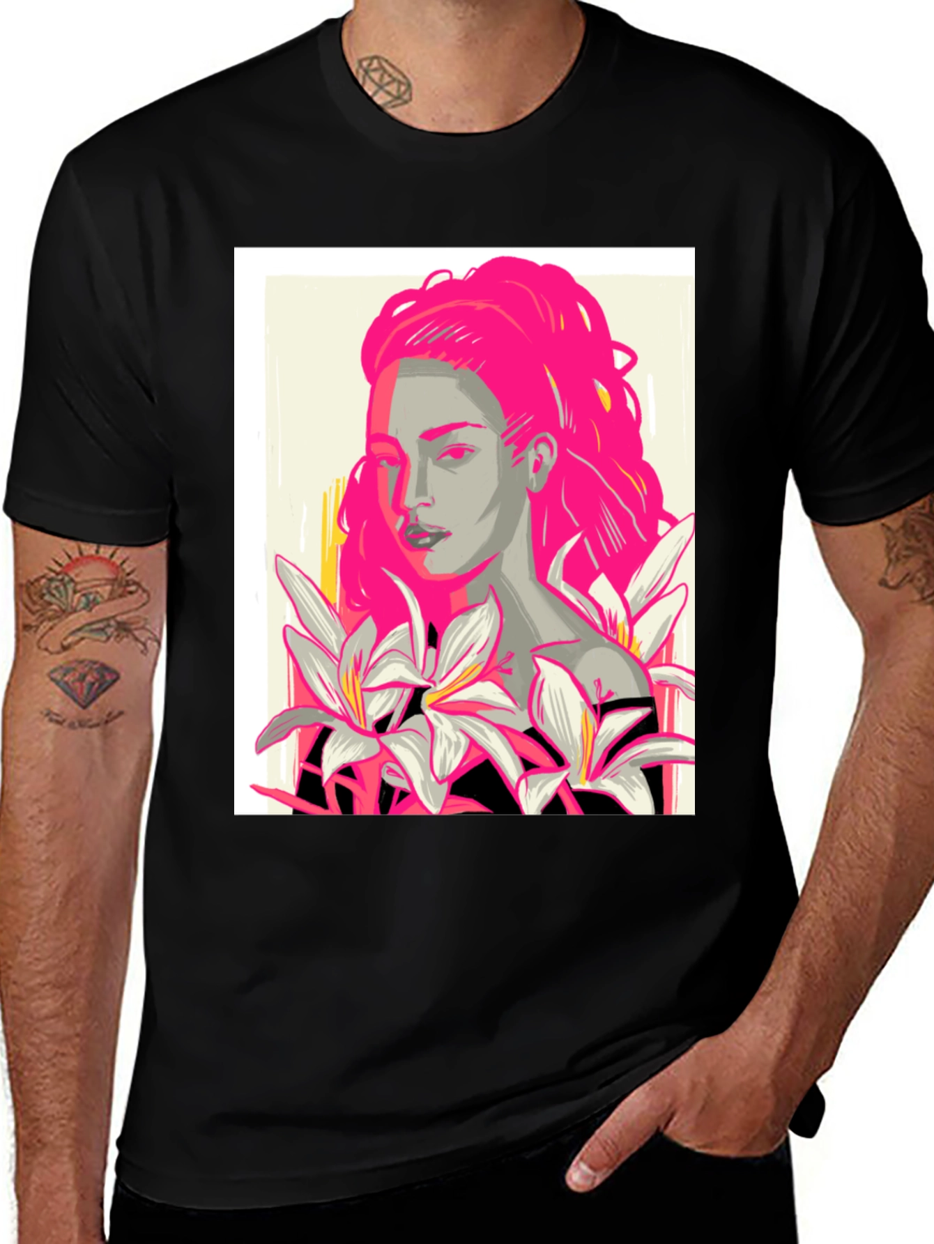 Variant 7 of Graphic Print T-Shirt with Woman and Flowers